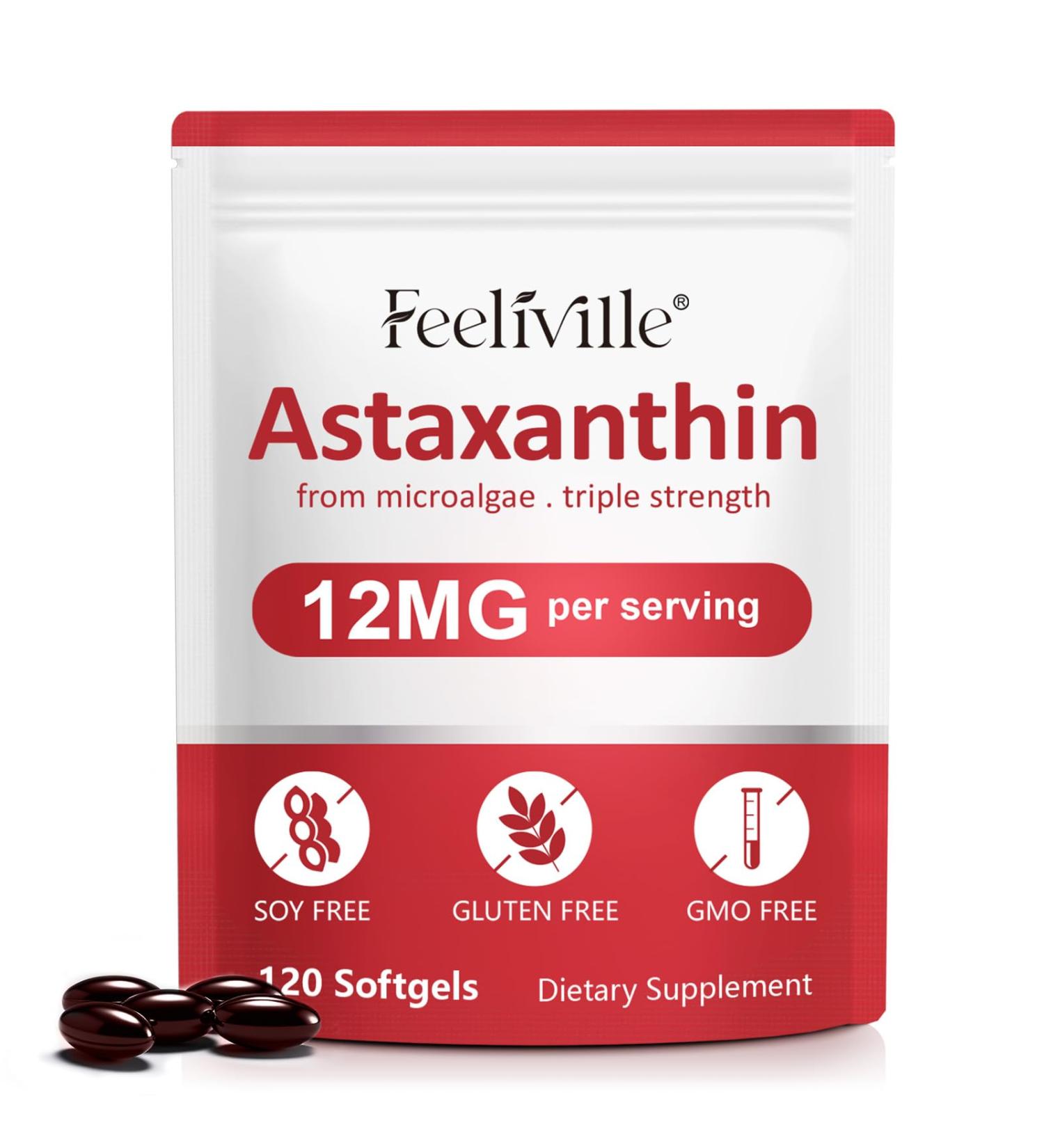 Astaxanthin 12mg (120 Softgels) - Premium Astaxanthin Antioxidant Supplements - Supports Eye Joint Internal Circulation Immune & Skin Health - Fresh Microalgae Source - Non-GMO & No Gluten - Buy Online on GoSupps.com