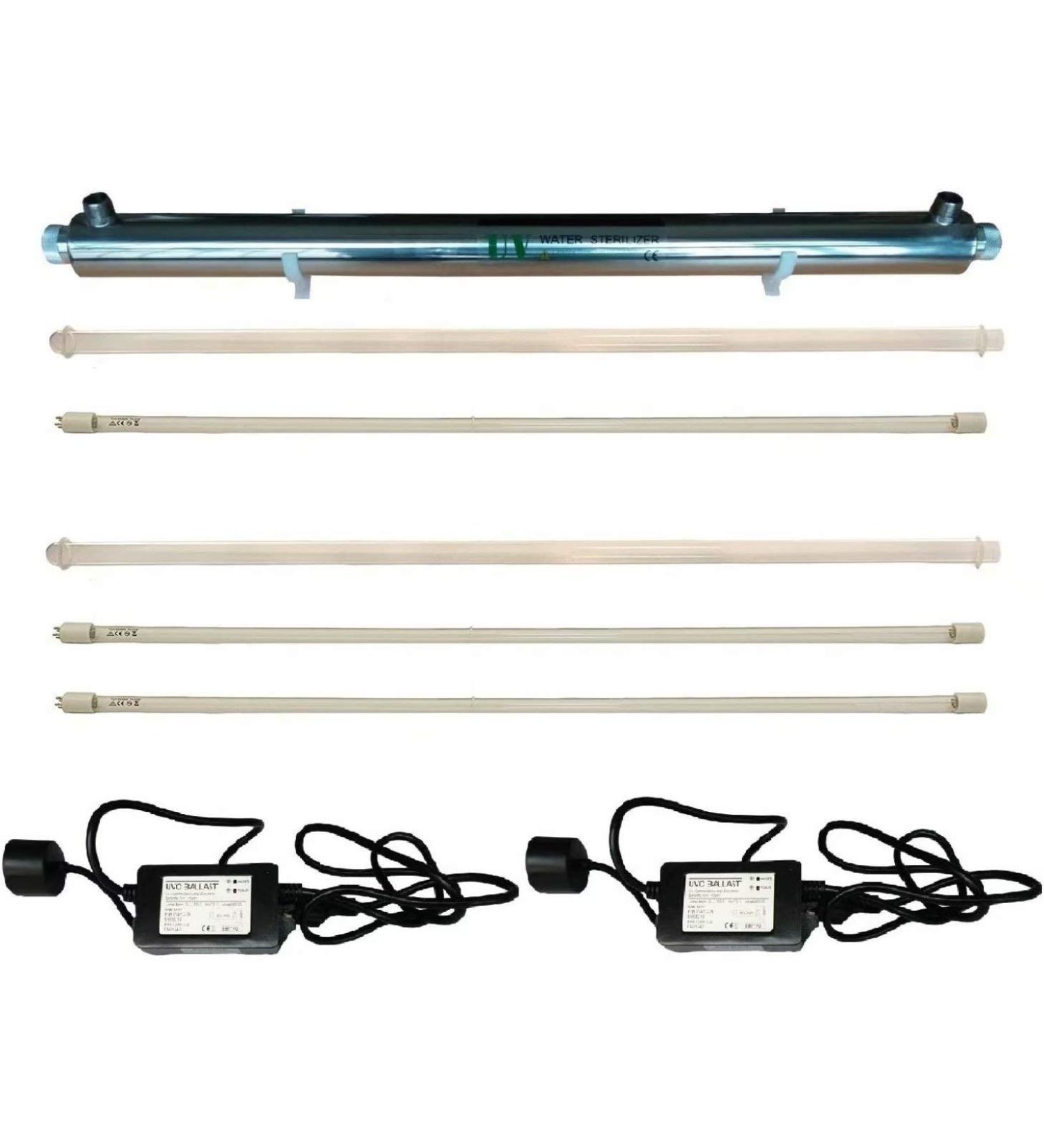 Realgoal UV 55w Water Purifier 12GPM with Extra 2 Lamps Extra 1 Quartz Sleeve Extra 1 Ballast UV Water Filter for Whole House Purification 55W UV STERILIZER + EXTRA 2 LAMPS/1 TUBE/1 BALLAST - Buy Online on GoSupps.com
