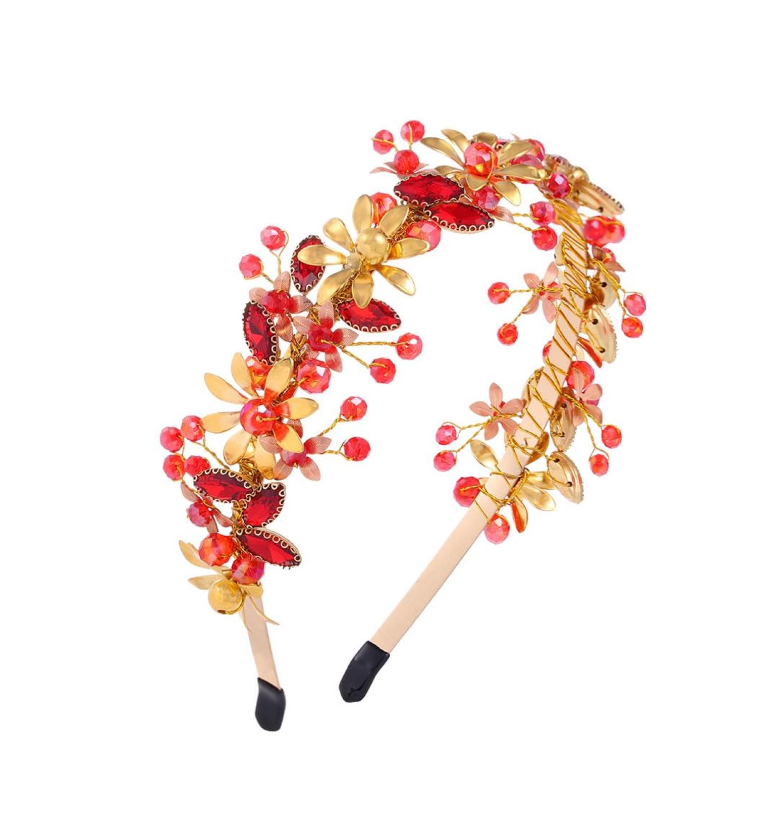 IYOU Bridal Wedding Headbands Red Flower Hair Bands Sparkly Rhinestone Party Christmas Bride Hair Accessories for Women and Girls - Buy Online on GoSupps.com