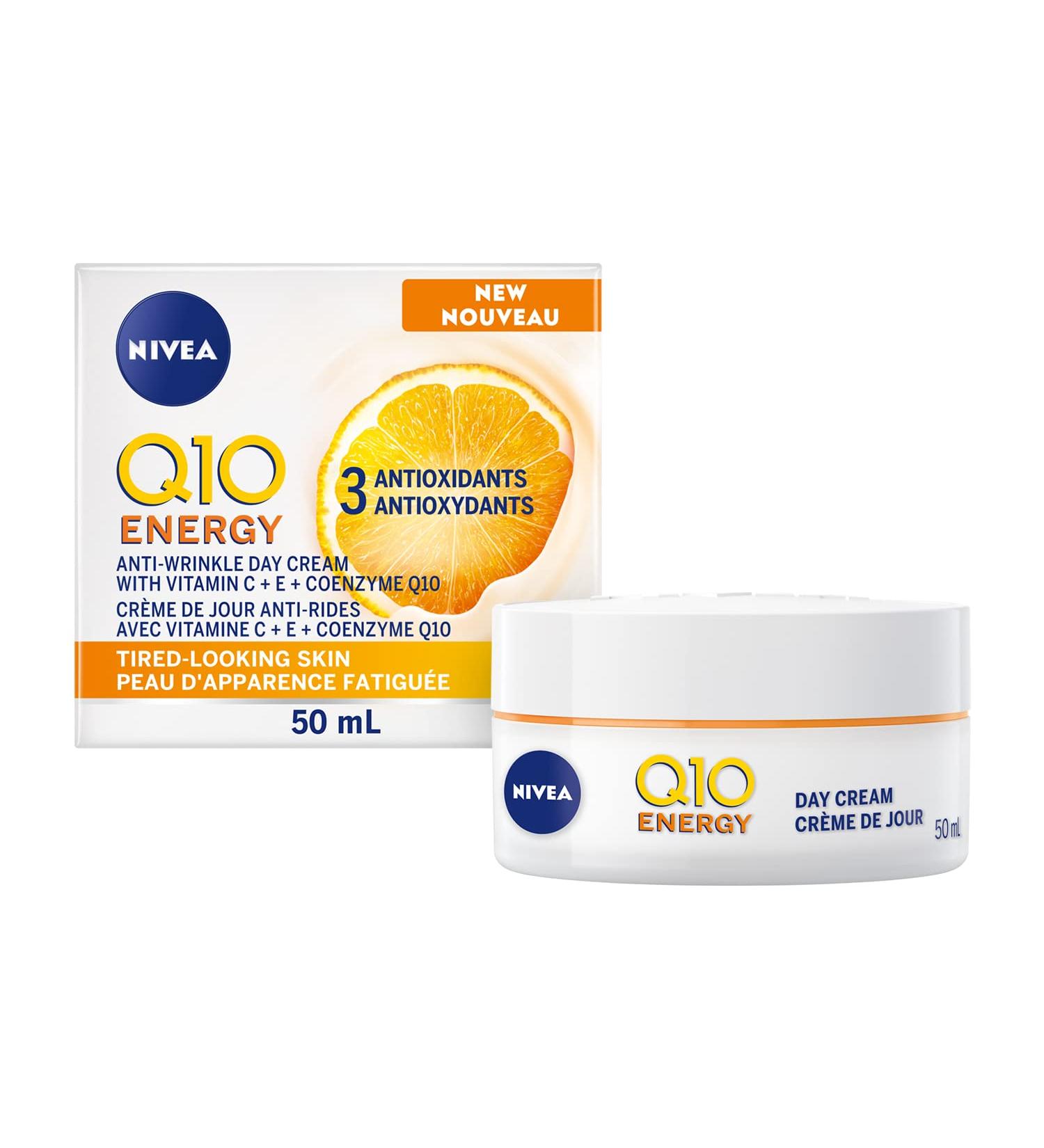 NIVEA Q10 Energy Anti-Wrinkle Day Face Cream Anti Wrinkle Firming Cream with Q10 Vitamin C and E Face Moisturizer for Tired Looking Skin Visibly Reduces the Look of Wrinkles 50mL Day cream - Buy Online on GoSupps.com