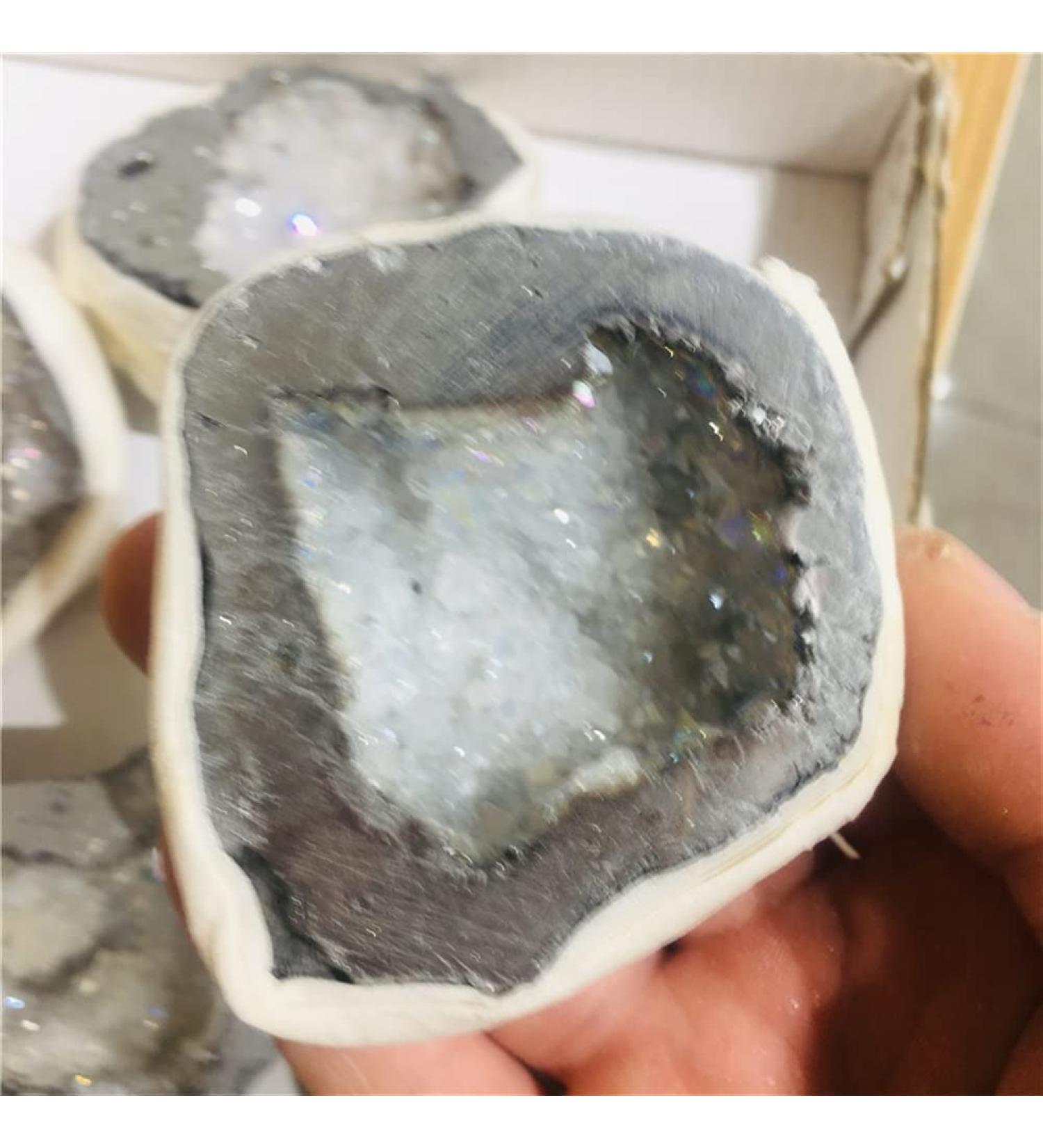 Specimen Natural Agate Geode Slice Quartz Electroplated Cluster Crystal Points 1pc Stone Crystal Reiki - Buy Online on GoSupps.com