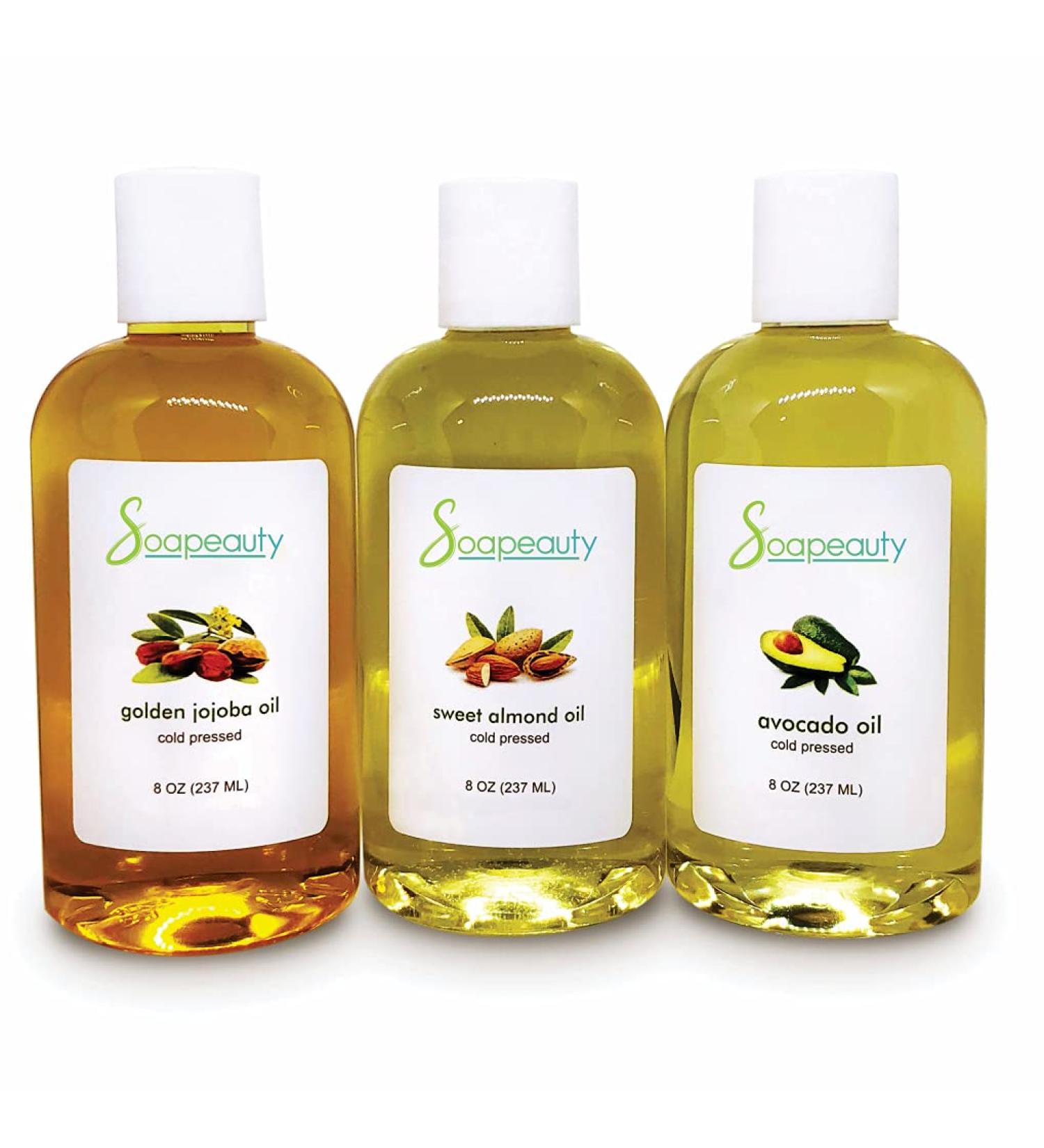 Organic Cold Pressed Unrefined Trio: Sweet Almond, Golden Jojoba, Avocado Oil | 3-Pack 8oz for Skin, Face, Hair, Soap Making | Carrier for Essential Oils - Buy Online on GoSupps.com