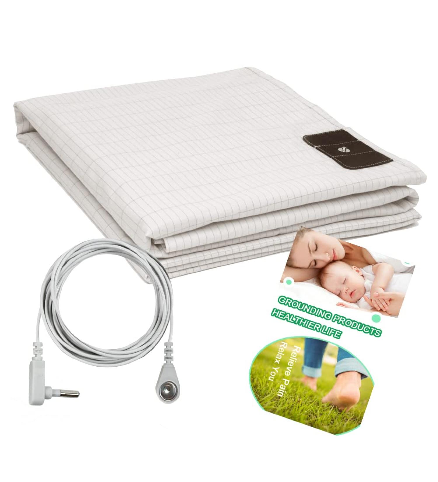 Grounding Sheet with US Ground Connection Cord Grounding Bed Sheet for Better Sleeping Silver Fiber Conductive Sheets for Natural Health (36 * 91 Inch) - Buy Online on GoSupps.com