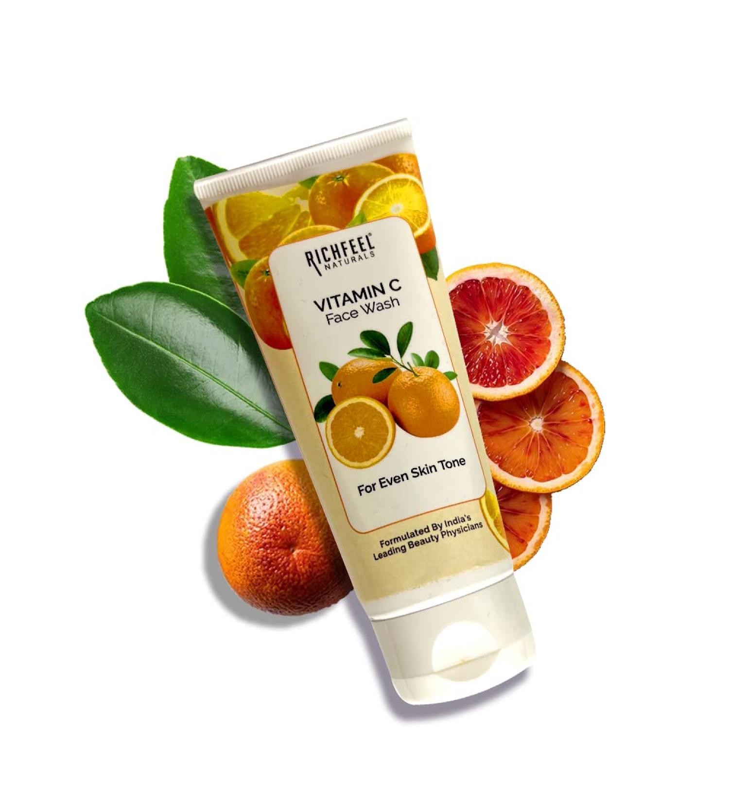 Richfeel Vitamin C Face Wash | All Skin Types | Glowing & Brightening | Refreshing | Paraben & Sulphates Free | Face Wash for Women & Men | 100 ml - Buy Online on GoSupps.com