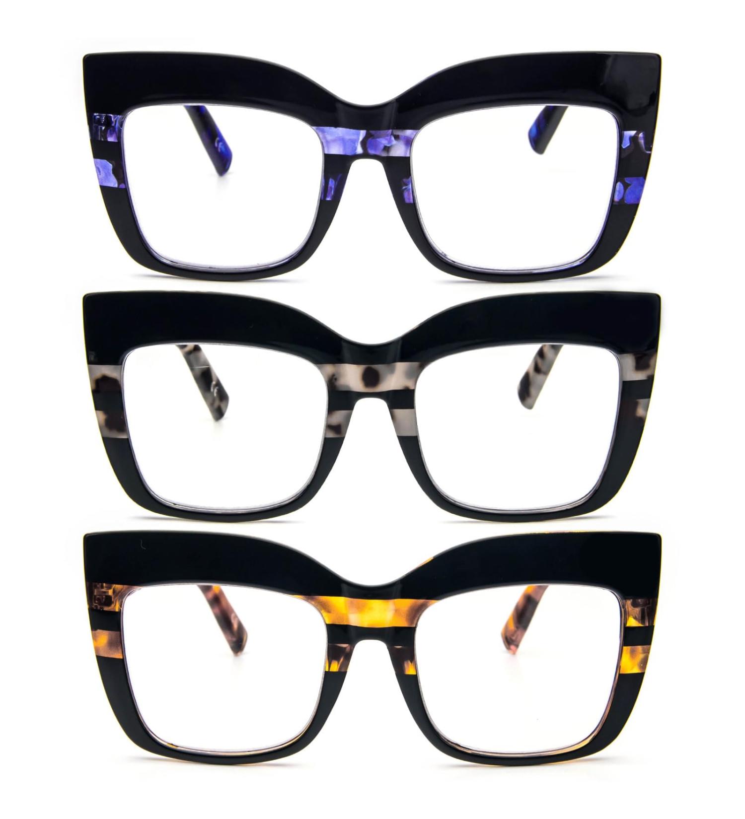Buy Women's Oversized Reading Glasses 3 Pack | Blue Light Filtering Retro Square Frames | Stylish Eyewear 2.5x International Shipping Available - Buy Online on GoSupps.com