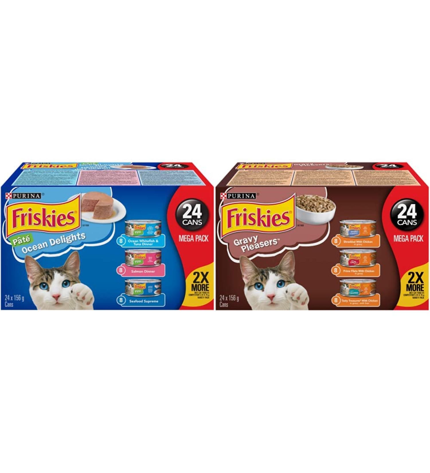 Purina Friskies Ocean Delights + Gravy Pleasures Cat Food Variety Pack (48 Cans) 156 g (Pack of 24) Cat Food + Gravy Pleasures - Buy Online on GoSupps.com