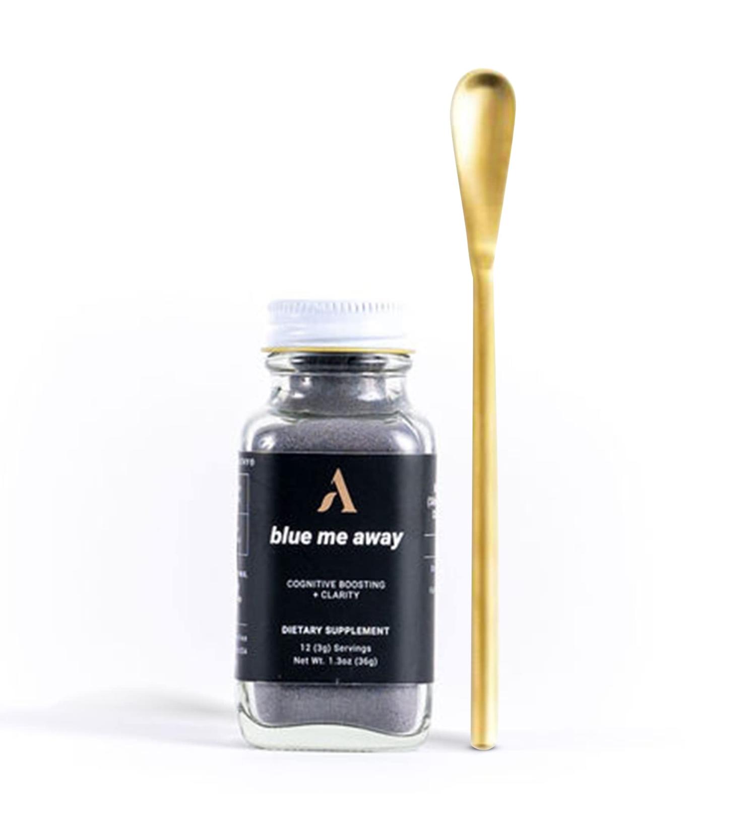 Apoth kary Blue Me Away Herbal Powder with Small Gold Spoon - Mental Clarity & Energy Support (12 Servings, 1.3 Oz) - Buy Online on GoSupps.com