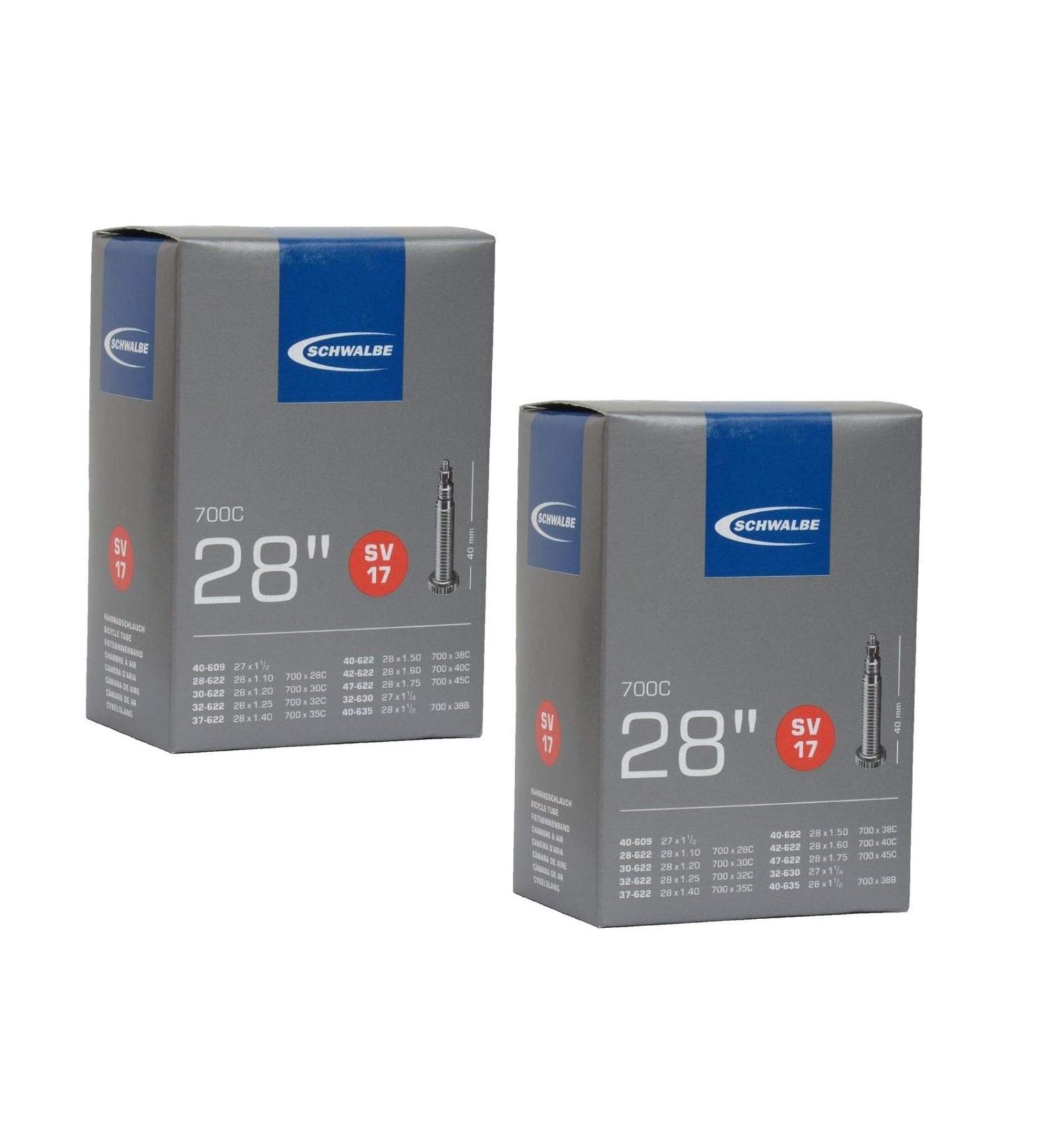 Schwalbe SV17 Inner Tubes - 700 x 28-45c / 28 27", Presta 40mm Valve (2 Pack)