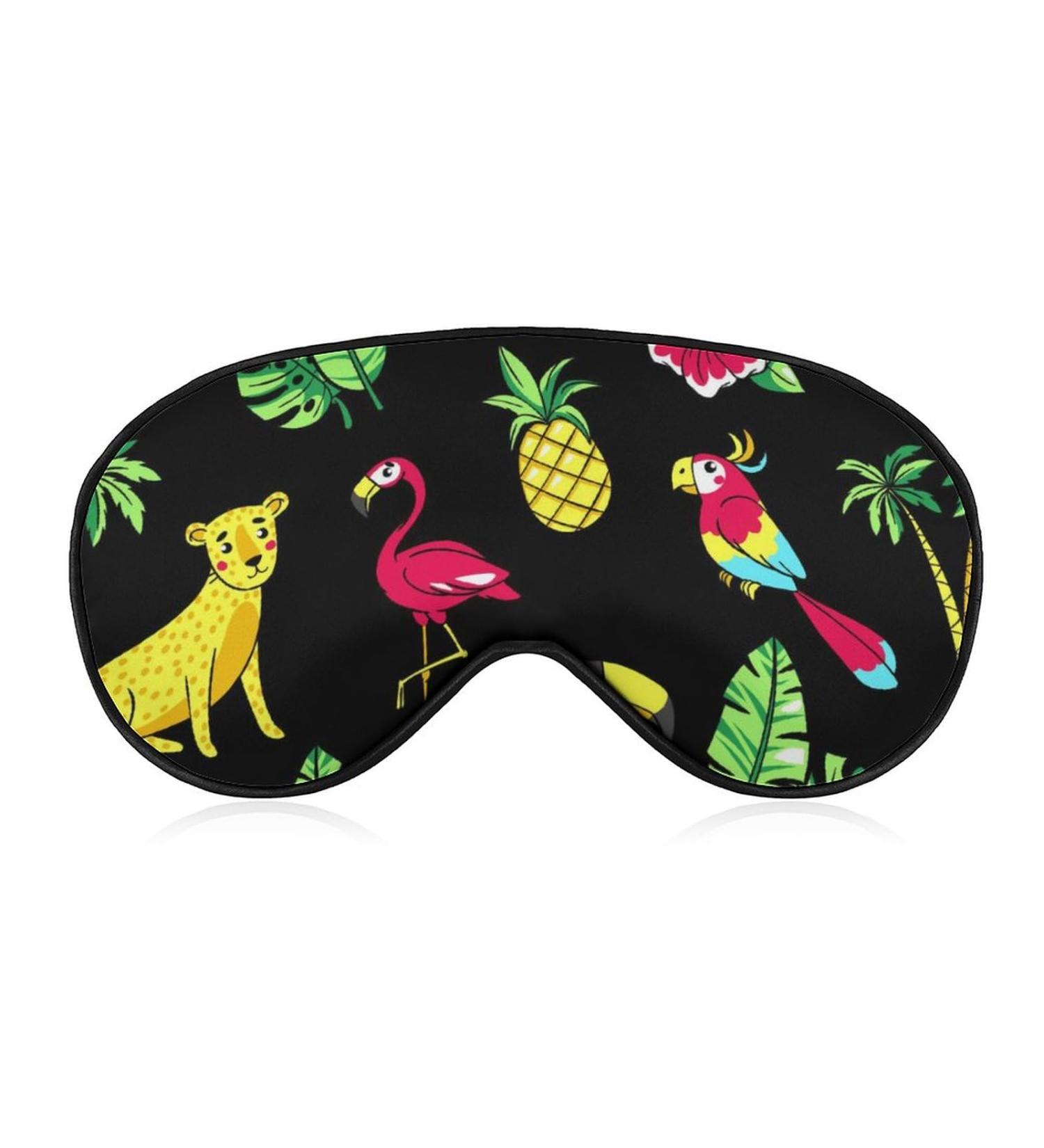 Tropic Palm Tree and Animal Sleep Mask Eye Cover for Sleeping Blindfold with Adjustable Strap Blocks Light Night Travel Nap for Men Women - Buy Online on GoSupps.com