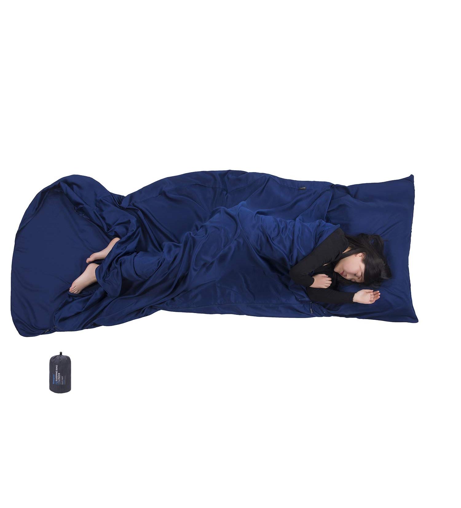 Browint Premium Sleeping Bag Liner | All Around Two-Way Zippers | Extra Wide 87x41 | Breathable Lightweight Travel Sheet | Multifunctional for Camping & Hotel | All Seasons, Navy Blue - Buy Online on GoSupps.com