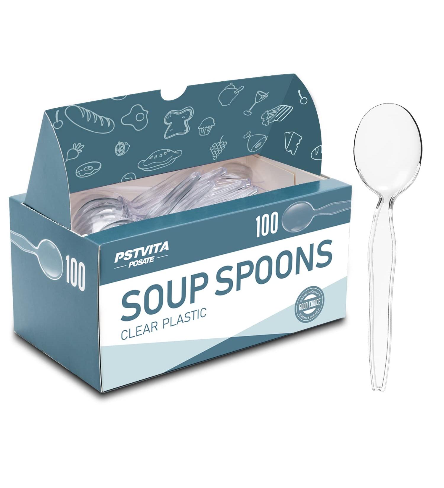 PSTVITA Heavyweight Clear Plastic Soup Spoons - Pack of 100 | Disposable Utensils for Party Supply - Buy Online on GoSupps.com