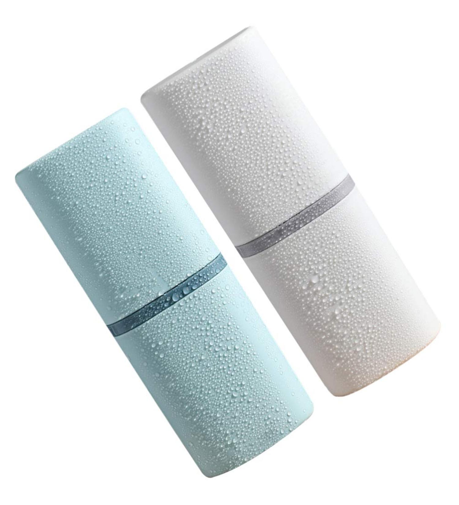 Wakauto 2pcs Travel Toothbrush Holder Set | Plastic Toothbrush Holders & Toothpaste Container | Camping Essentials - White & Sky Blue - Buy Online on GoSupps.com