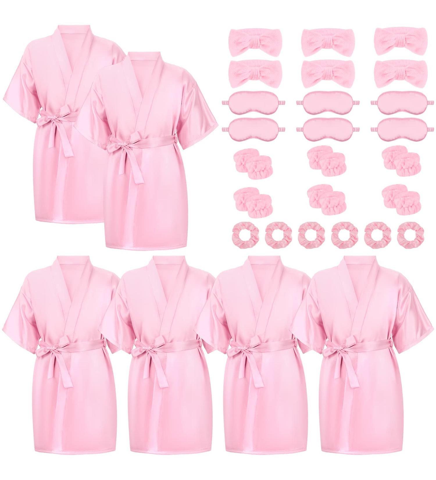 Zhanmai 36 Pcs Spa Party Supplies for Girls - 6 Robes, Headbands, Blindfolds, Scrunchies, Wristbands - Pink - Kids Birthday - Size 10 - Buy Online on GoSupps.com