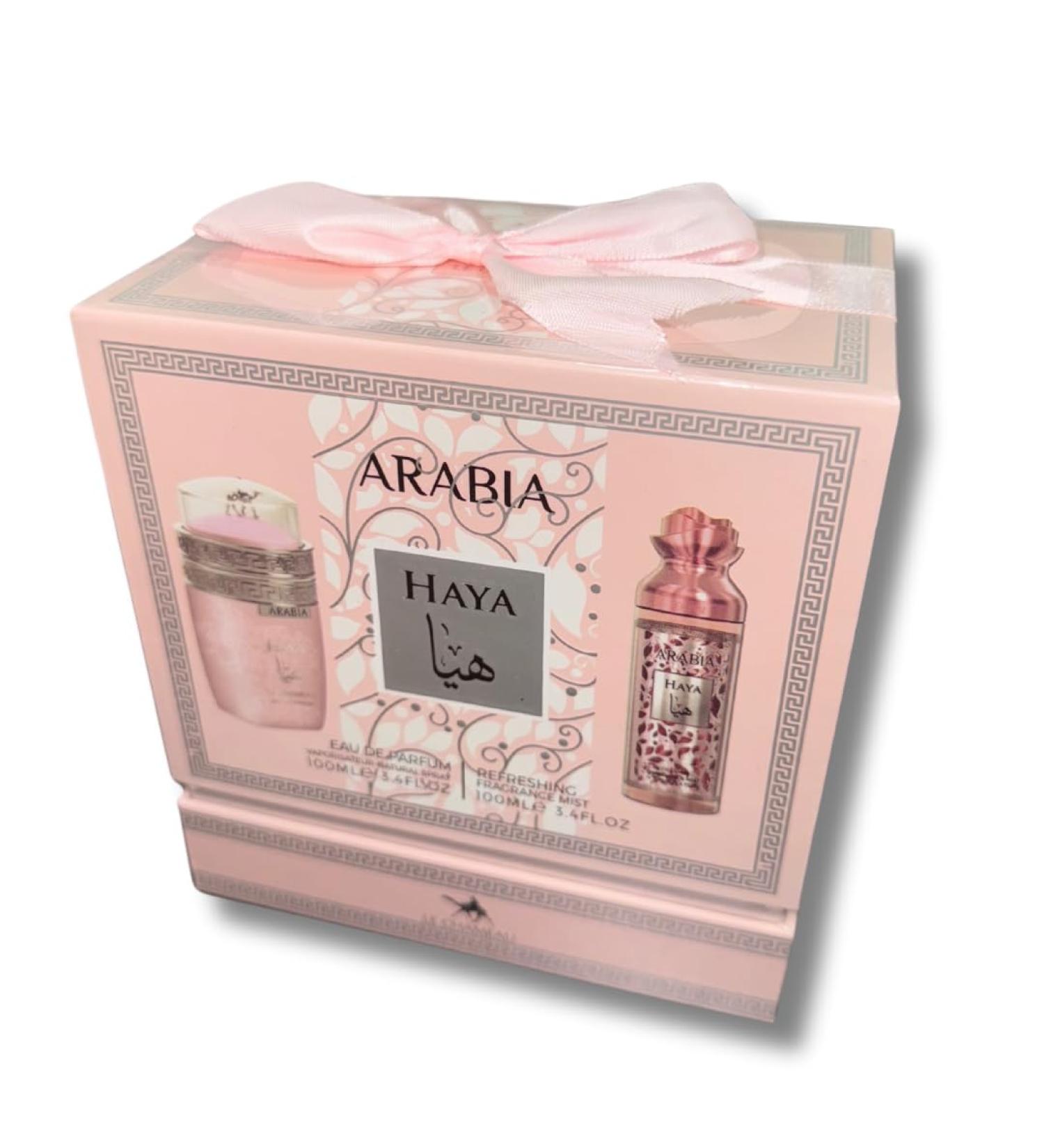 Arabian Haya Gift Set 2 in 1-Eau De Parfum & Body Mist - Original Fragrances From Dubai- Sweet Parfum With Notes of Heliotrope Orchid and Tangerine - Buy Online on GoSupps.com