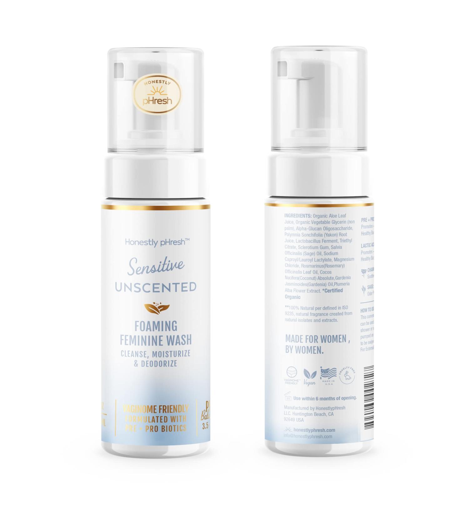 Honestly pHresh Natural Probiotic Feminine Wash - pH Balanced, 24H Odor Protection, Sensitive Skin Safe - 5 Oz Unscented - Buy Online on GoSupps.com