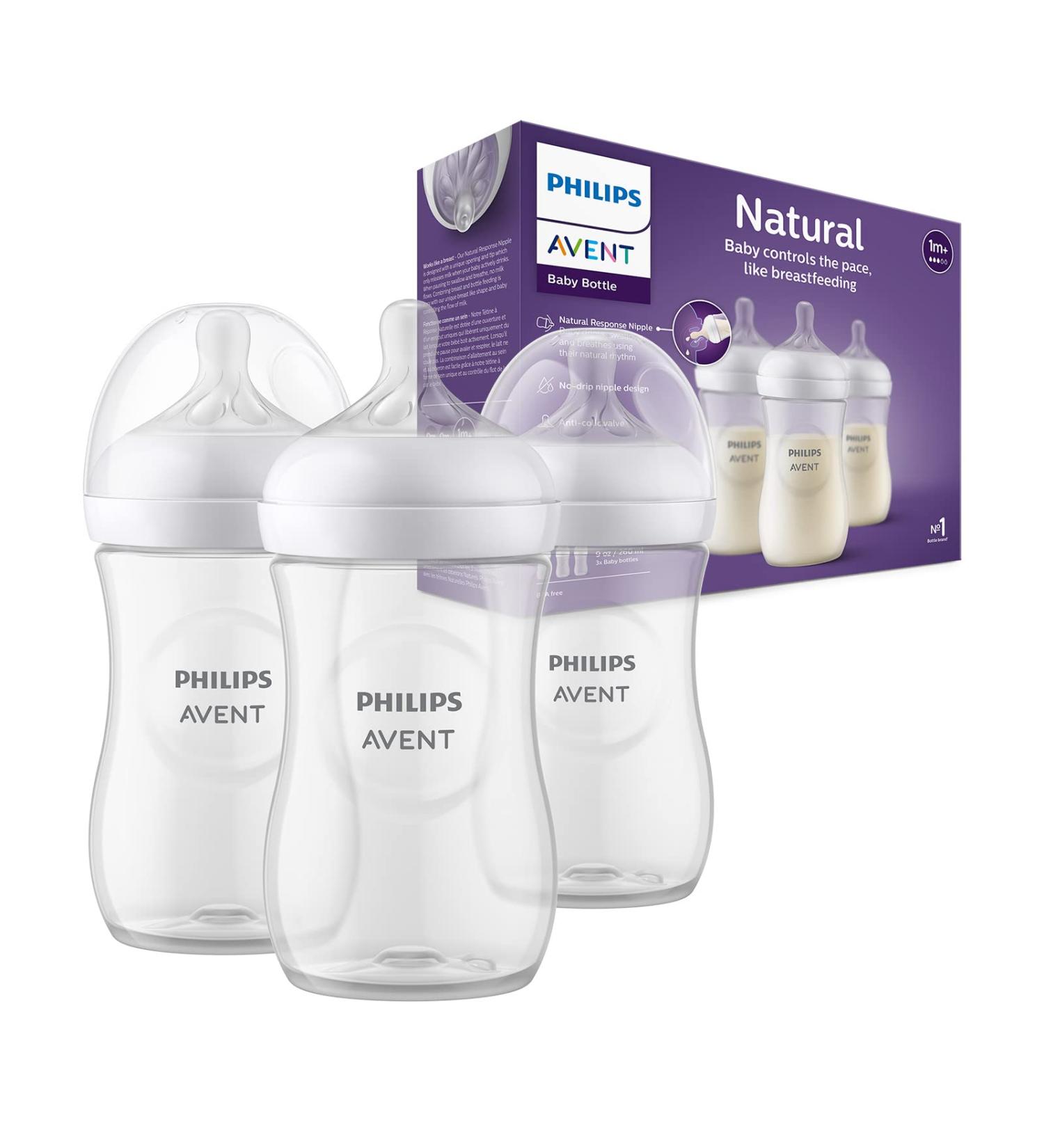 Philips Avent Natural Response Baby Bottle - 3 x 260ml Baby Milk Bottle for Newborns and Up BPA Free 1+ Months (Model SCY903/03) 260ml x3 - Buy Online on GoSupps.com