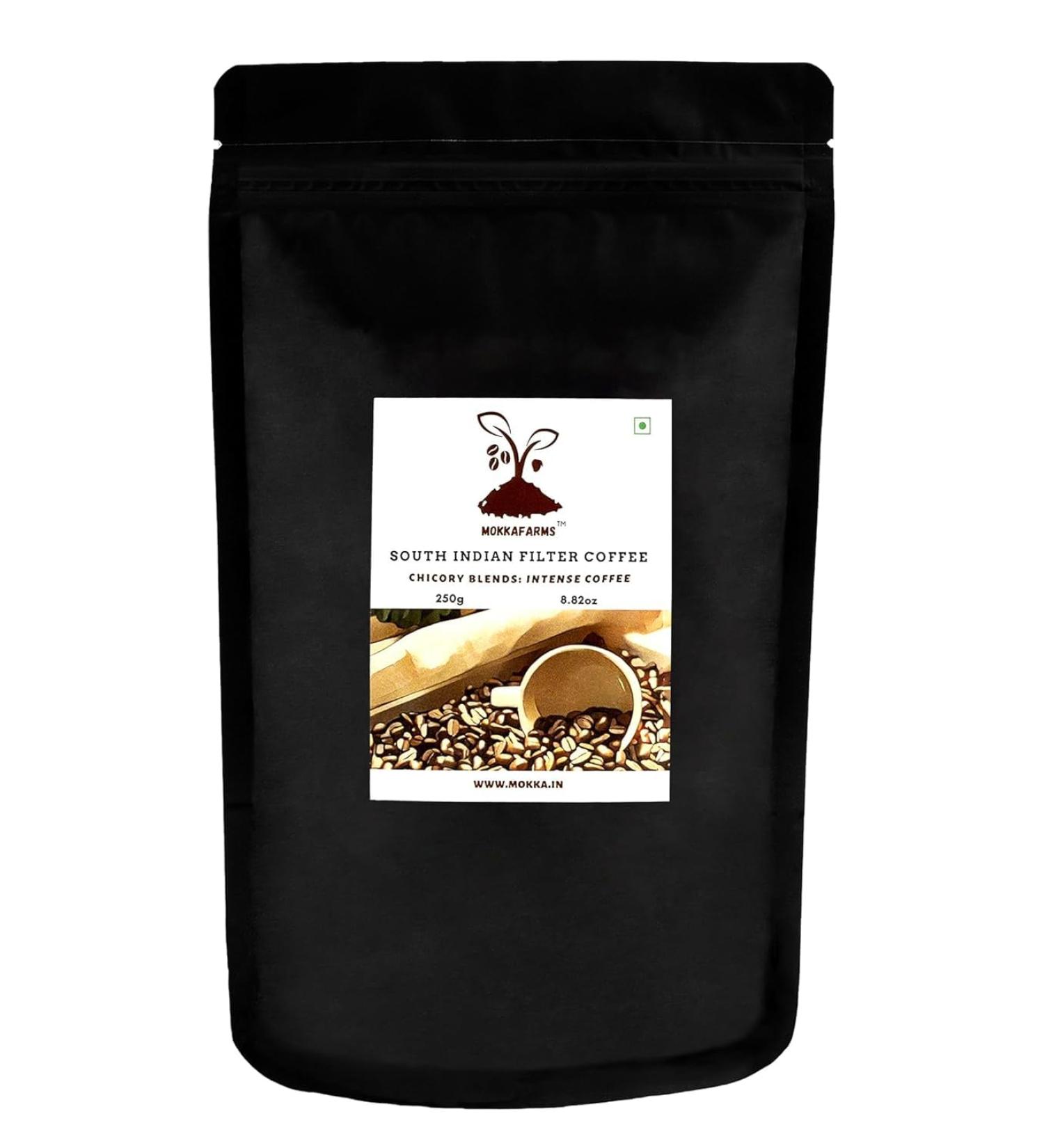 Mokka'Farms Traditional South Indian Filter Coffee 1 Kg - Intense Coffee | 60% Coffee - 40% Chicory Blend | Freshly Roast & Ground Strong & Flavourful | Farm to Fork | One-way Valve Zip-lock Bag (250 Gm Traditional) - Buy Online on GoSupps.com