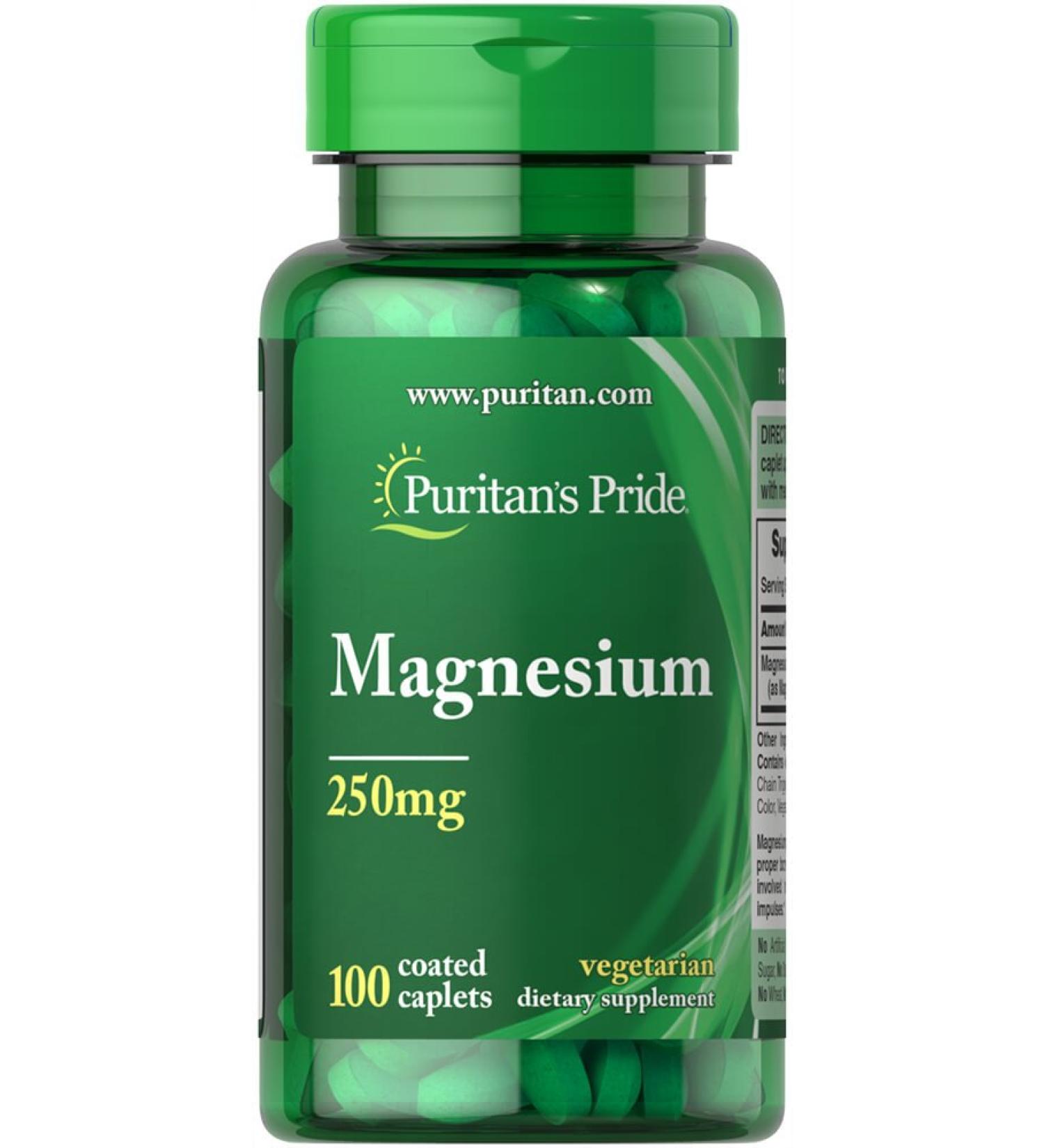 Puritan's Pride Magnesium 250mg Caplets - 100 Count | Essential Mineral Supplement - Buy Online on GoSupps.com