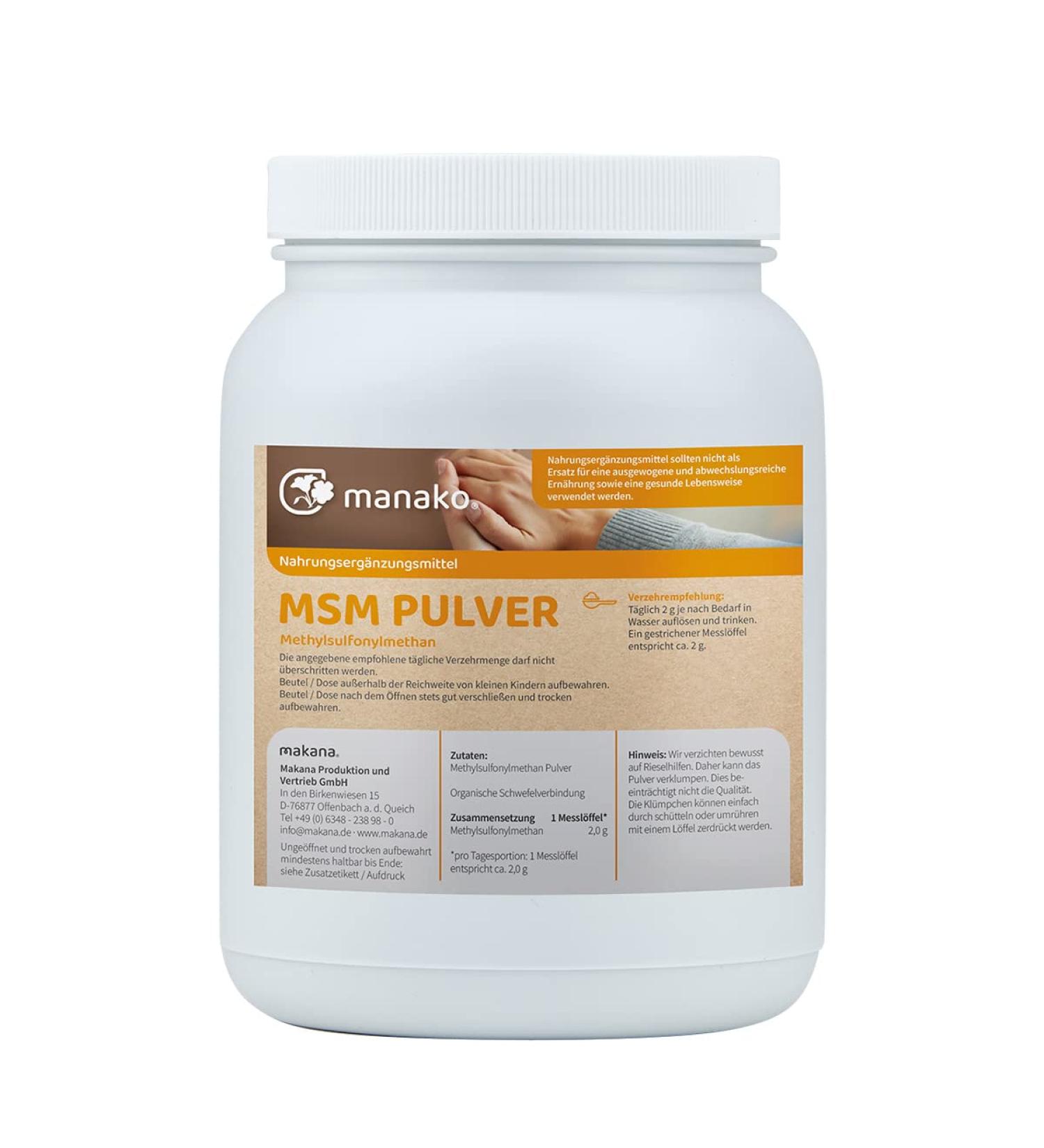 manako MSM (methylsulfonylmethane) crystalline powder premium quality 99.9% pure 1000 g can