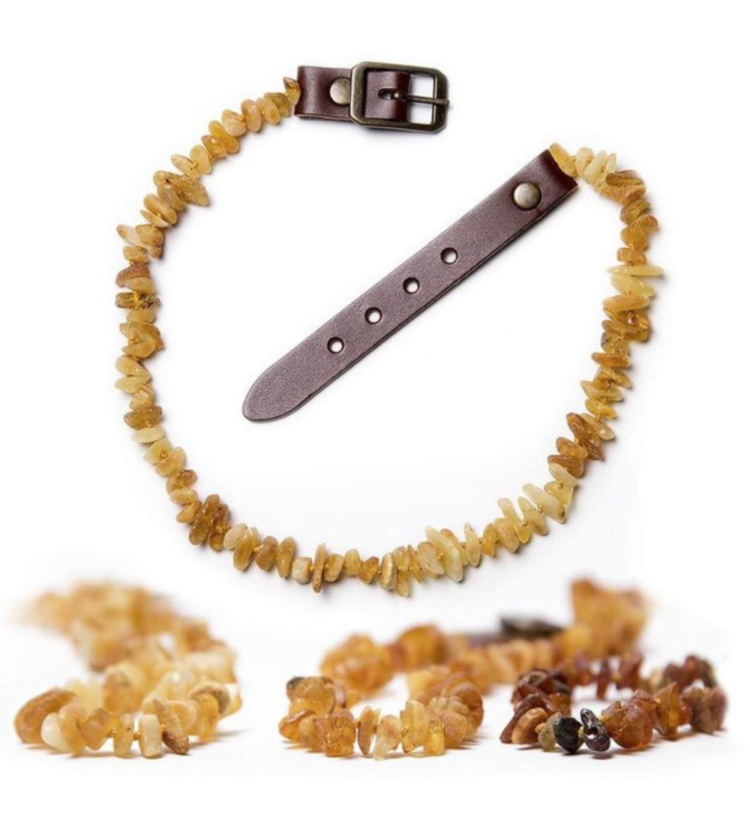 Chronobalance Amber Dog Collar | Real Amber Chain with Leather Closure | Adjustable & Eco-Friendly | Sizes for Small & Large Dogs (40-45cm) - Buy Online on GoSupps.com