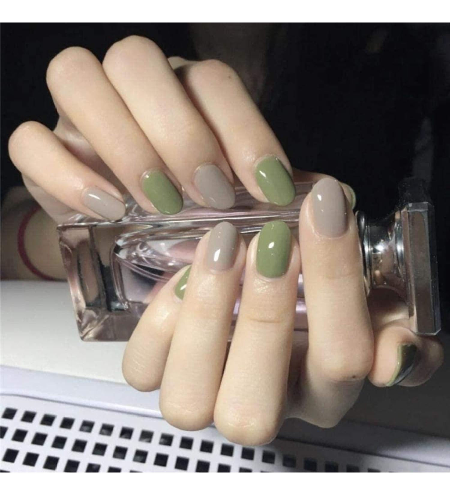 Shop HUIL Artificial Nails - Gray-Green Round Head Solid Color False Nails for Perfect Manicure | International Shipping Available - Buy Online on GoSupps.com