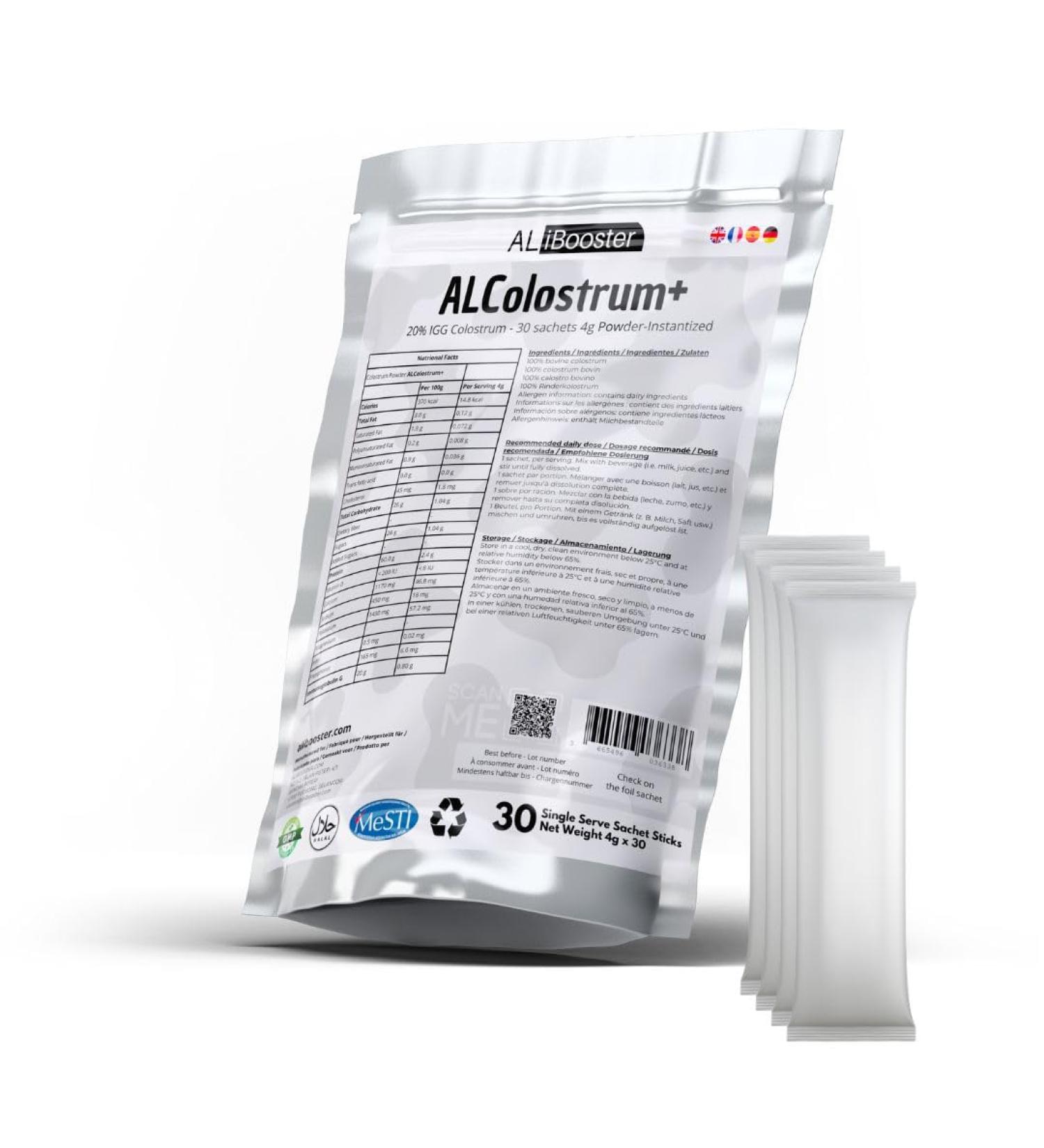 ALColostrum+ - Colostrum premium en poudre - 100% pur - Riche en IgG (20%) - Format de poche - 30 sachets de 4g 100% naturel - Buy Online on GoSupps.com