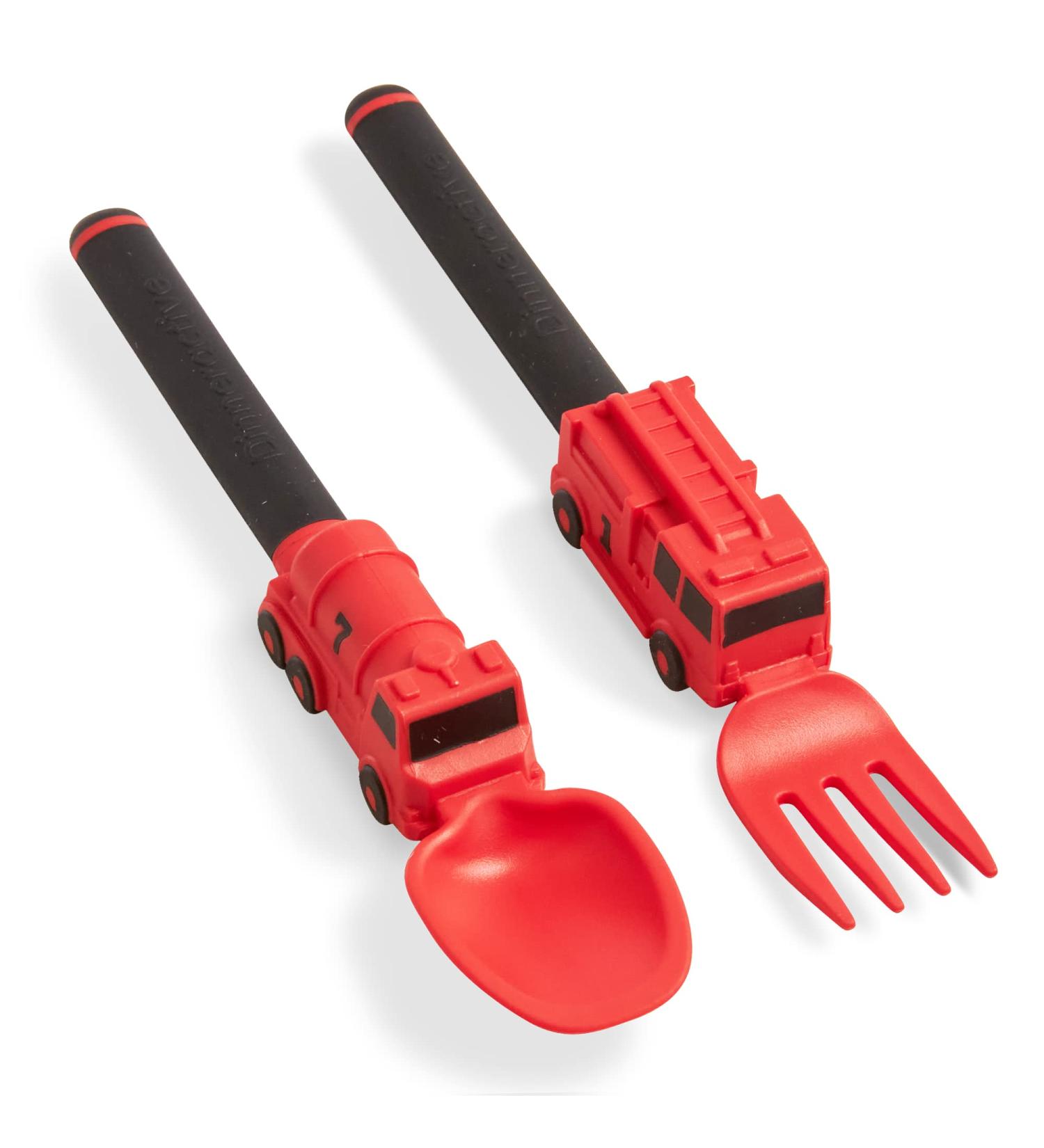 Dinneractive Firefighter Themed Utensil Set for Kids - 2-Piece Red Fork and Spoon for Toddlers - Buy Online on GoSupps.com