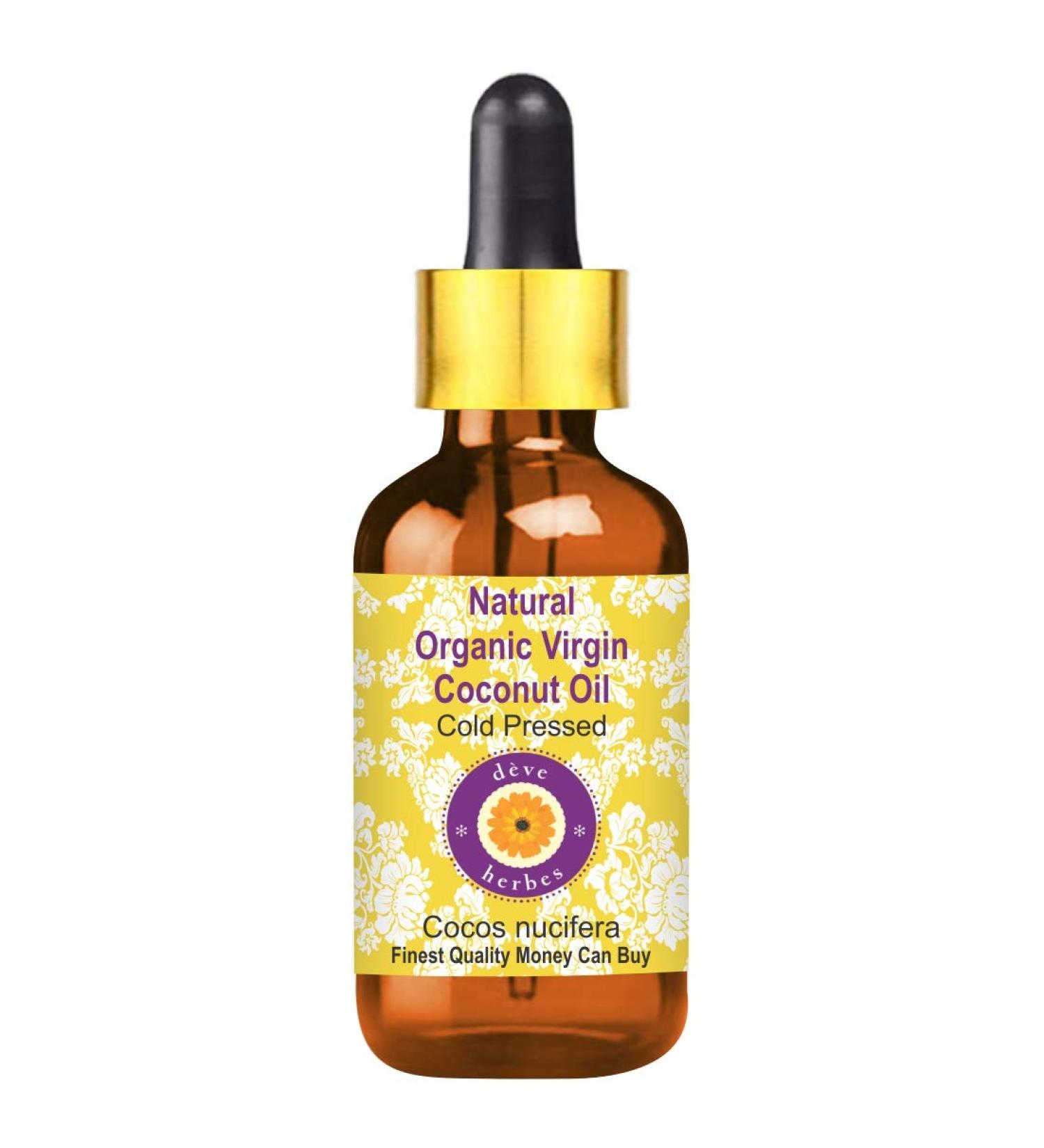 Deve Herbes Organic Natural Virgin Coconut Oil (Cocos nucifera) with Glass Dropper Cold Pressed 15ml (0.50 oz) - Buy Online on GoSupps.com