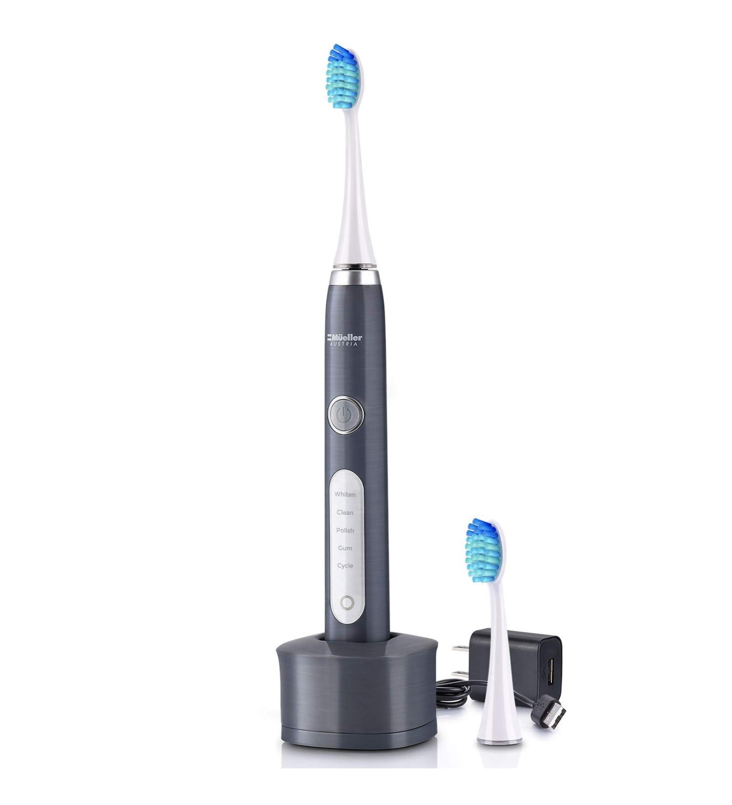 Mueller Sonic Rechargeable Electric Toothbrush with CrossClean Technology - 5 Modes, IPX7 Waterproof, Auto Timer, 3D Cleaning (Grey) - Buy Online on GoSupps.com
