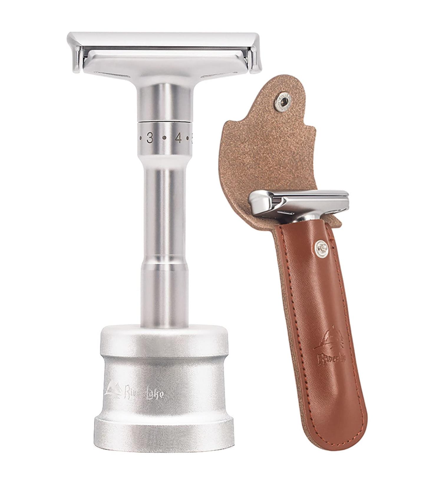 Travel Double Edge Safety Razor - River Lake RZ700 Long Handle Adjustable Classic Shaver with Protective Case & Stand | International Shipping Available - Buy Online on GoSupps.com