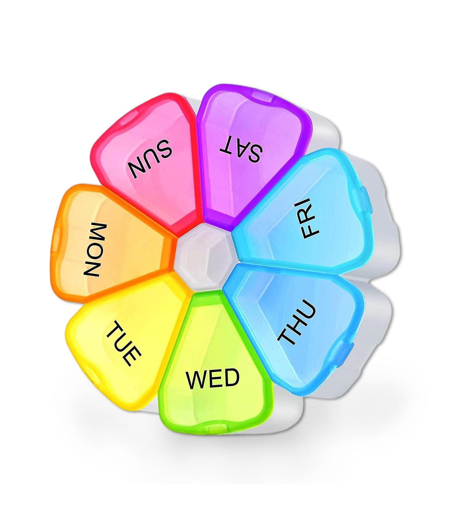 Premium Round Multi Colour Pill Box Organizer - BPA Free - Travel Tablet Boxes with Easy Spring Assisted Open Design - Ideal for Tablets, Vitamins, Medications - Multicolour - Buy Online on GoSupps.com