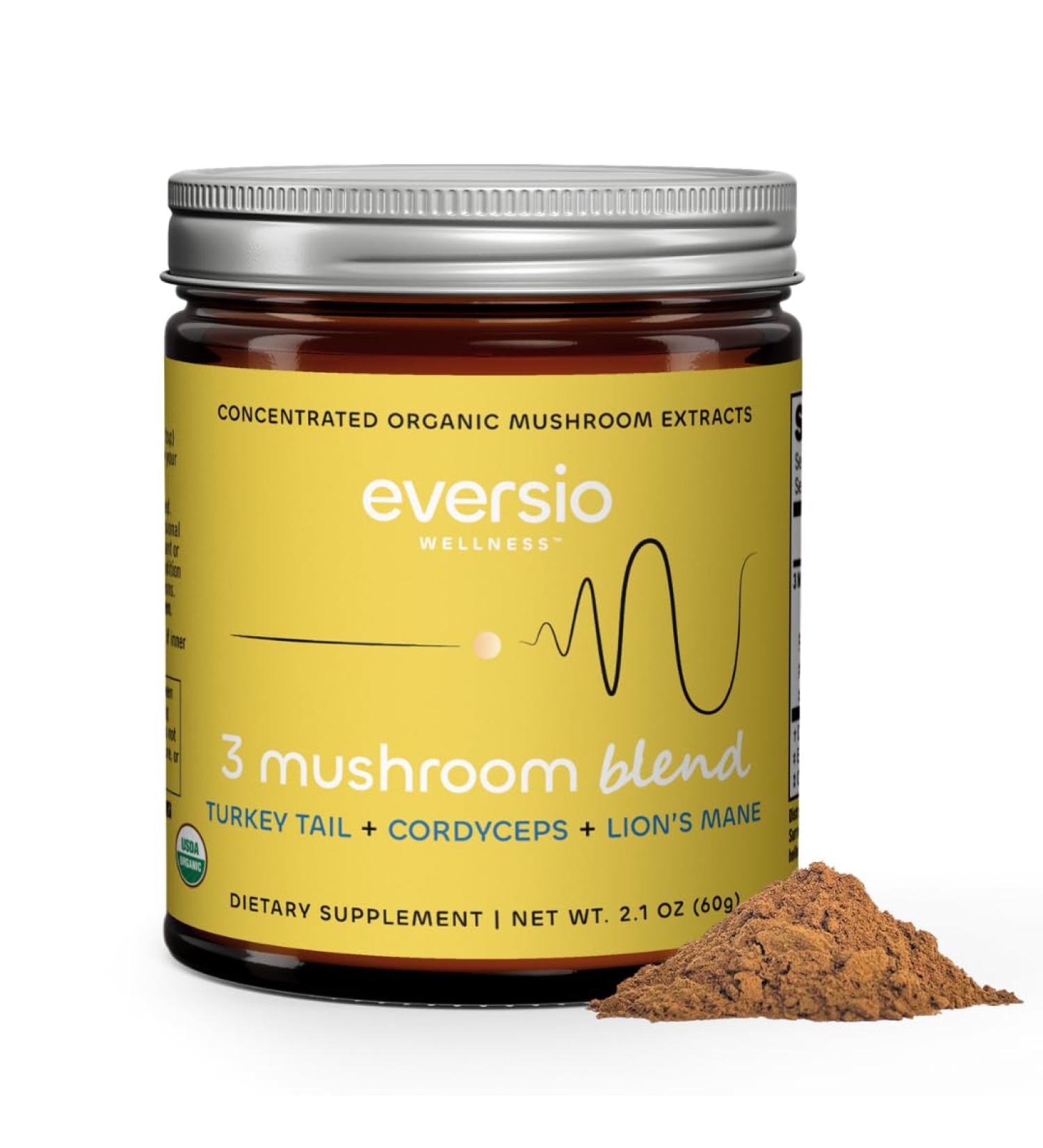 Eversio Wellness 3 Mushroom Blend - Awaken Blend 60 Servings (60g) Mushroom Powder Blend for Mushroom Coffee or Smoothies - Lions Mane Turkey Tail and Cordyceps - 32% Beta-D-Glucans! - Buy Online on GoSupps.com