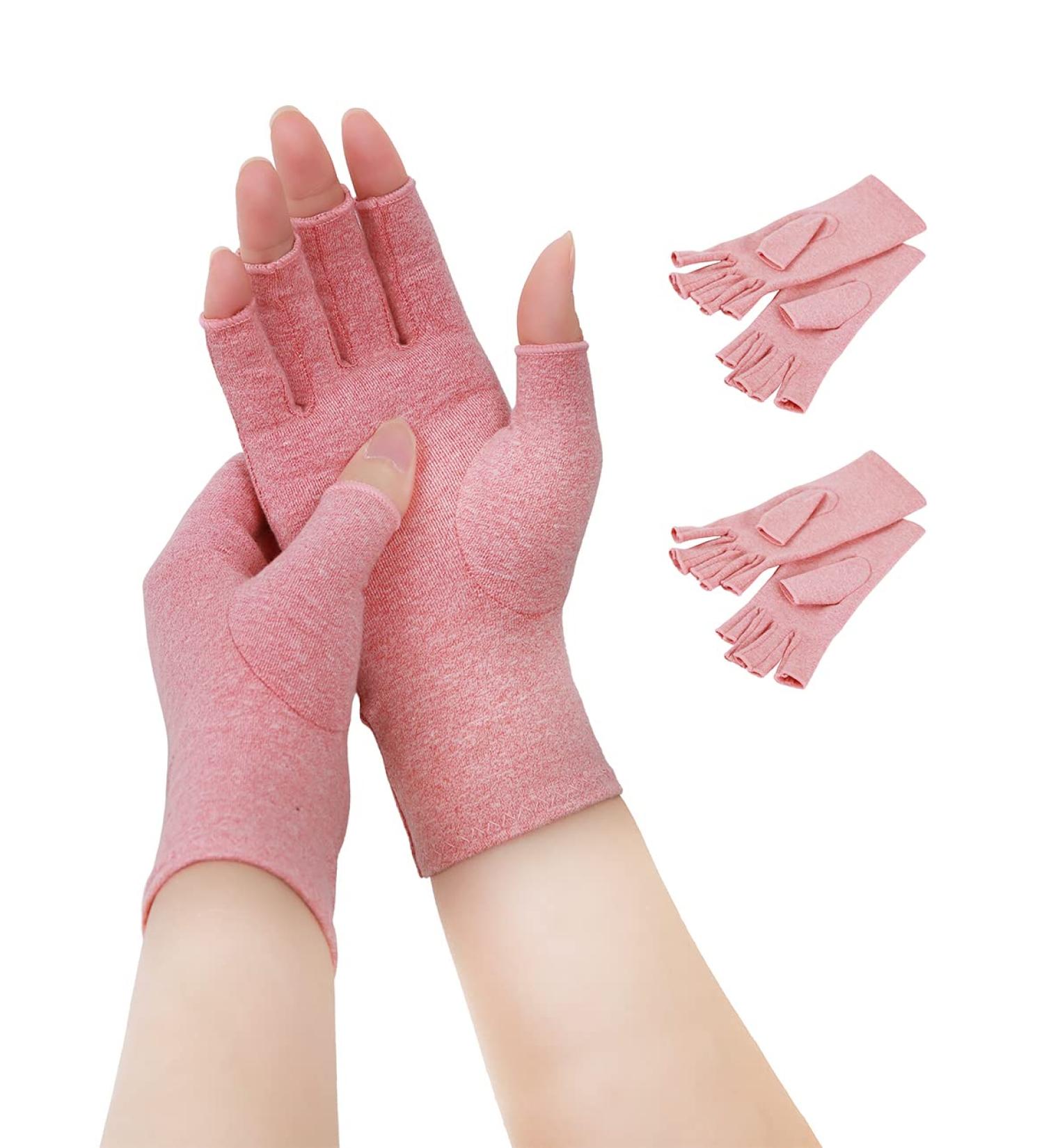 AOVYOO Fingerless Arthritis Compression Gloves - 2 Pairs for Hand Pain Relief in Rheumatoid Osteoarthritis - Raynaud's Gloves and Wrist Supports (S Pink) - Buy Online on GoSupps.com