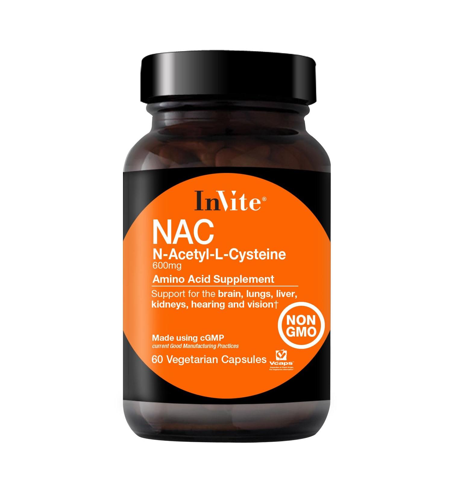 Invite Health N-Acetyl Cysteine (NAC) - Supports Liver and Brain Health - Supplies The Essential Amino Acid L-Cysteine and a Precursor to The Tripeptide Glutathione - 60 Vegetarian Capsules 1 - Buy Online on GoSupps.com