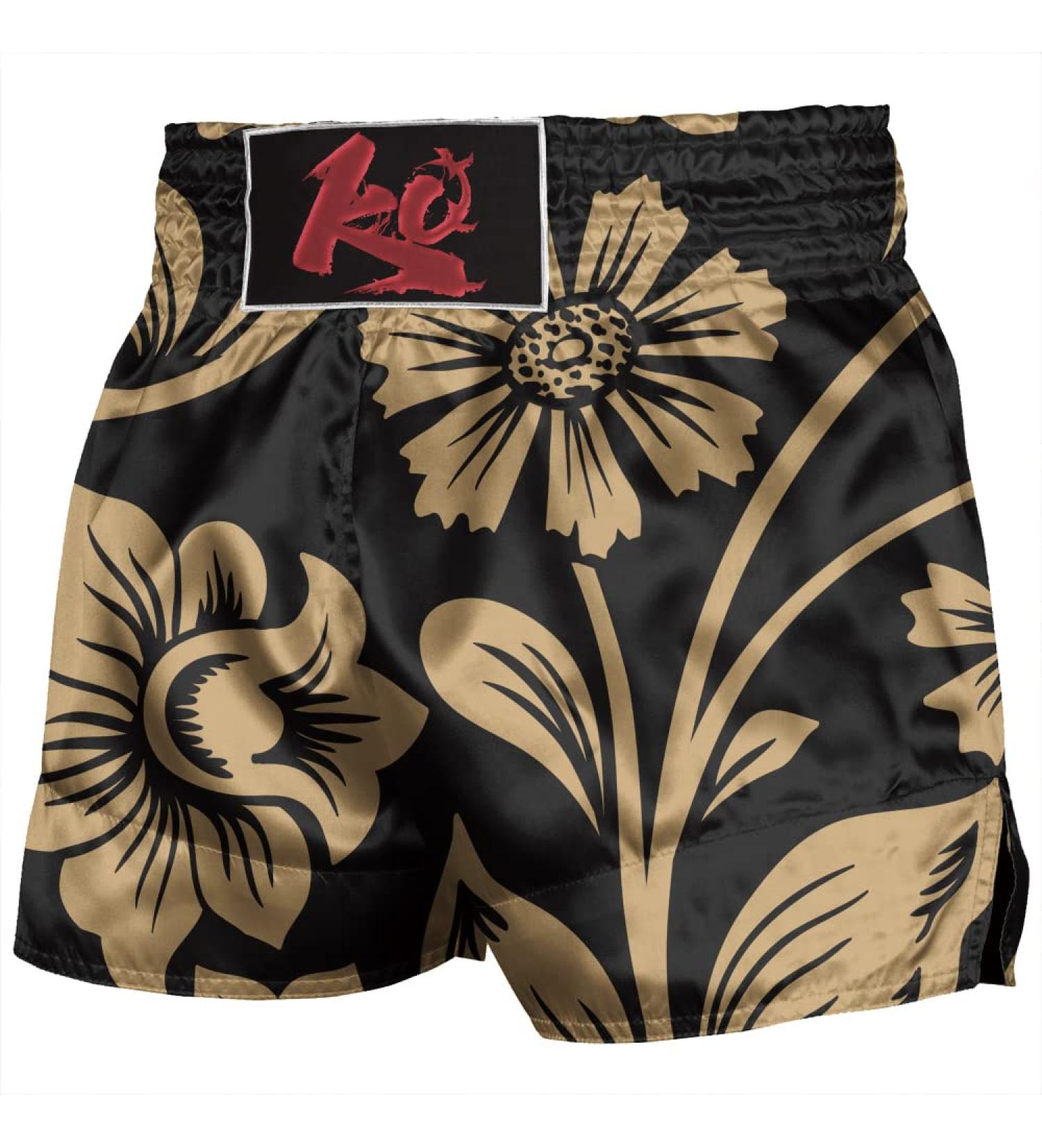Muay Thai Boxing Shorts Fashion Flower Championships Athelets Training Fight MMA Boxer Boxing Trunks X-Large Black