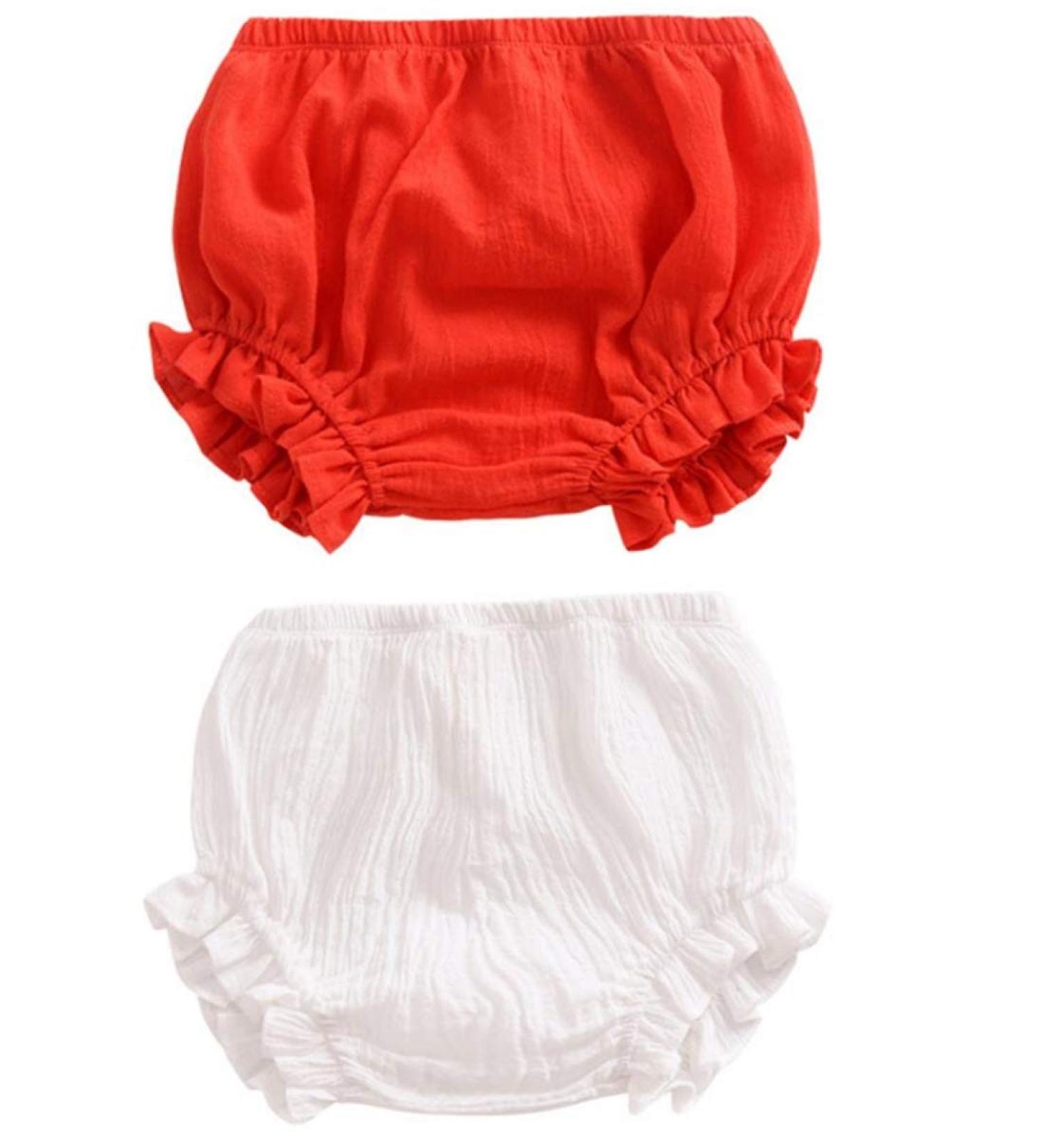 AYIYO Unisex Toddler Diaper Cover - Linen Bloomer Shorts 2Pcs for Newborn Babies 3-9 Months Red+White - Buy Online on GoSupps.com