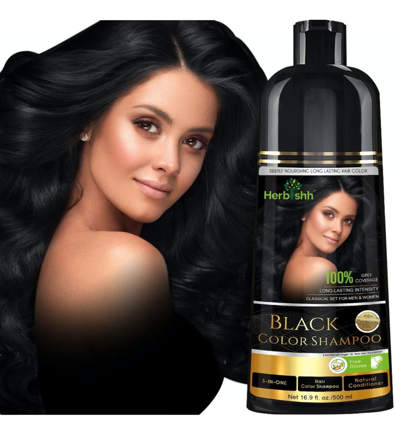 Herbishh Hair Color Shampoo for Gray Hair 500ml | 3-in-1 Magic Hair Dye | Long-Lasting Color in Minutes | Ammonia-Free Formula | Black Hue - Buy Online on GoSupps.com