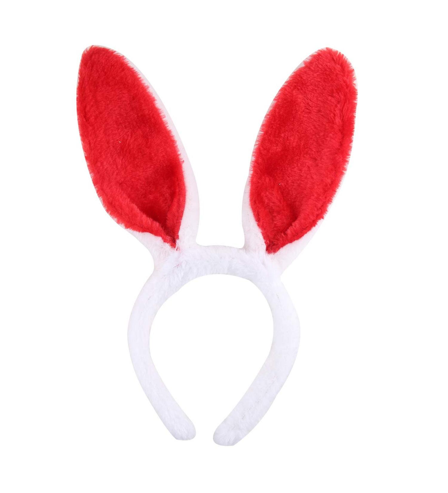 Easter Bunny Headband - Red Fuzzy White Plush Hair Hoop for Women & Girls - Buy Online on GoSupps.com