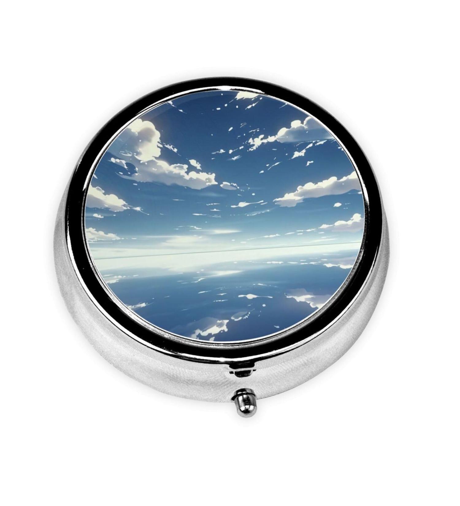 Buy Blue Sky & White Clouds Portable Metal Pill Box - 3-Compartment Travel Case for Small Pills | Hinged Design for Easy Use - Buy Online on GoSupps.com