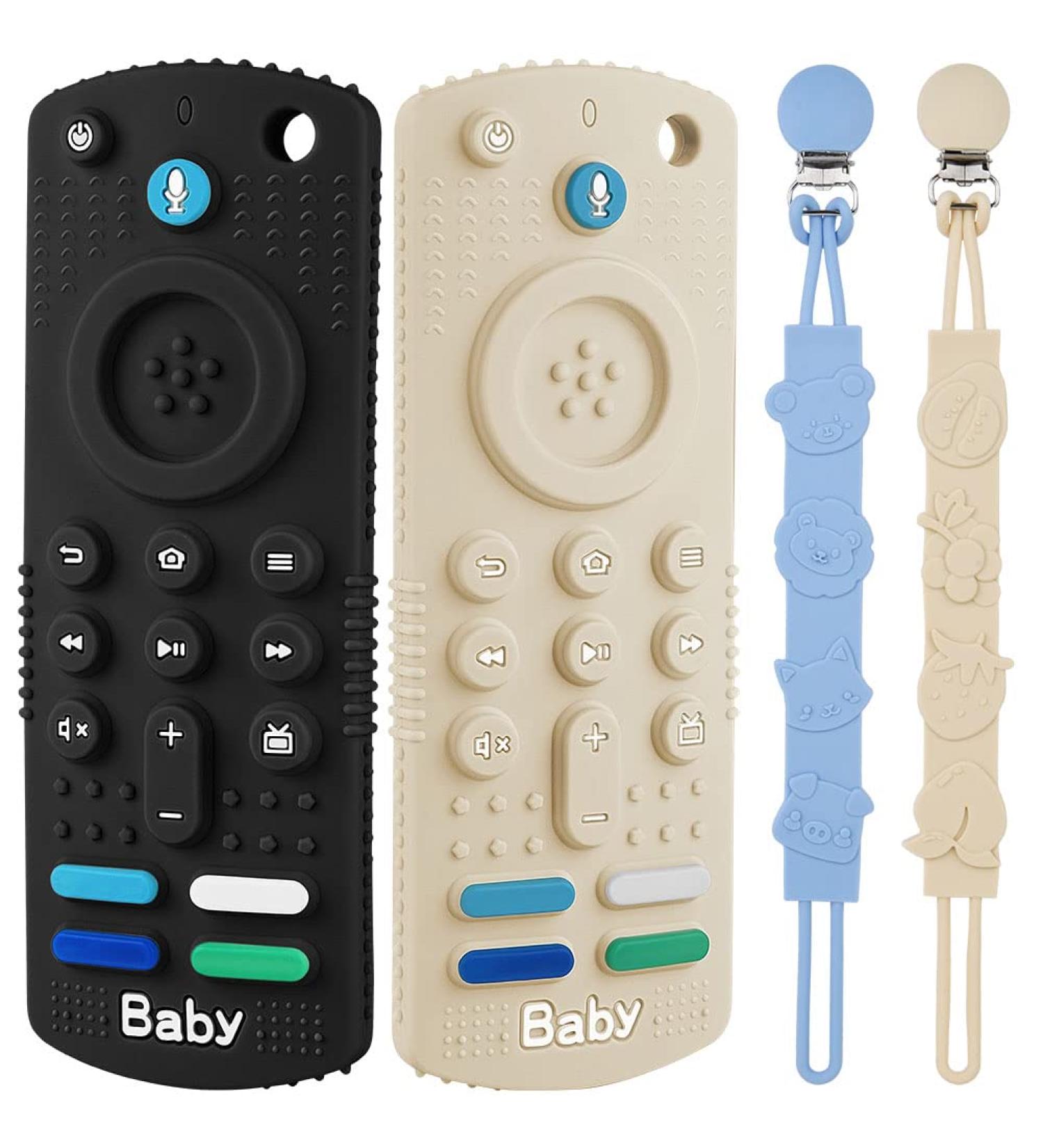 Hotut Baby Remote Control Bite Ring - 2 Pack BPA-Free Silicone Dental Aid with Pacifier Chains - Safe Baby Toys for 3 Months+ - Buy Online on GoSupps.com