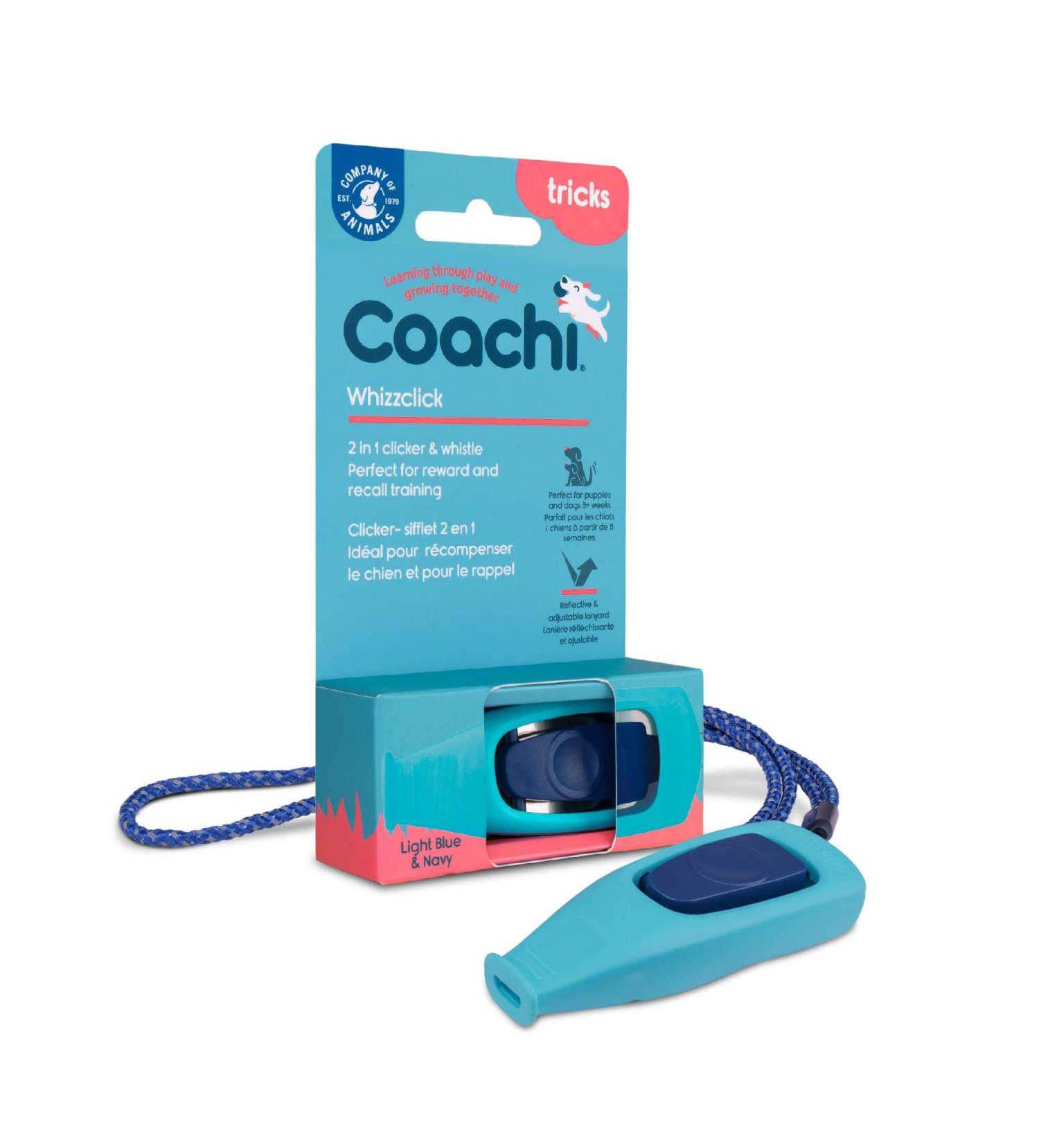Coachi Whizz Click: 2-in-1 Dog Training Clicker & Pipe - Adjustable Reflective Ideal for All Dogs & Puppies - Hellblau/Marineblau - Buy Online on GoSupps.com