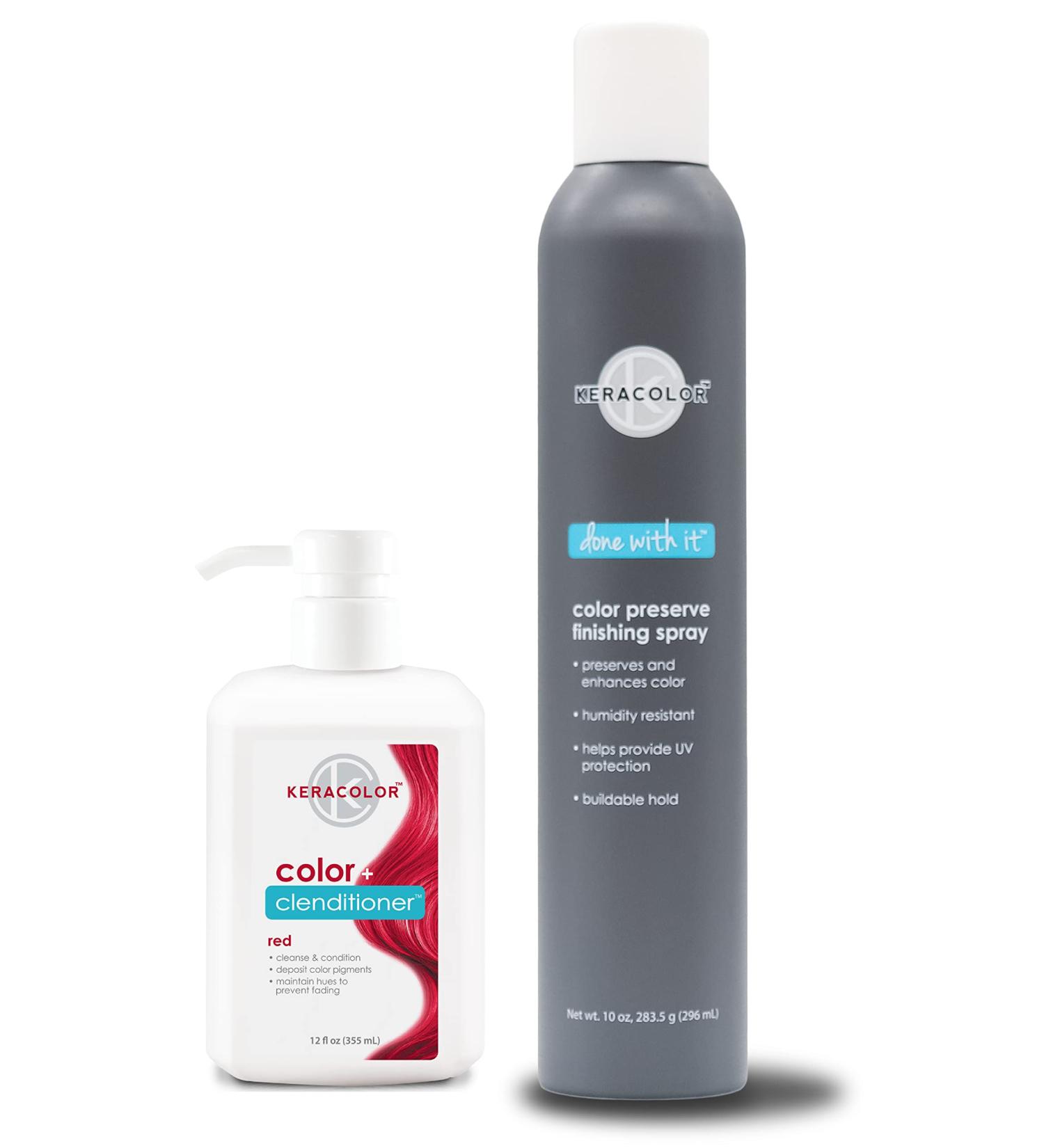 KERACOLOR Kit of 3-in-1 (Cleanse + Conditioner + Color) Red Semi-Permanent Hair Dye and Finishing Hair Spray 10oz - Buy Online on GoSupps.com