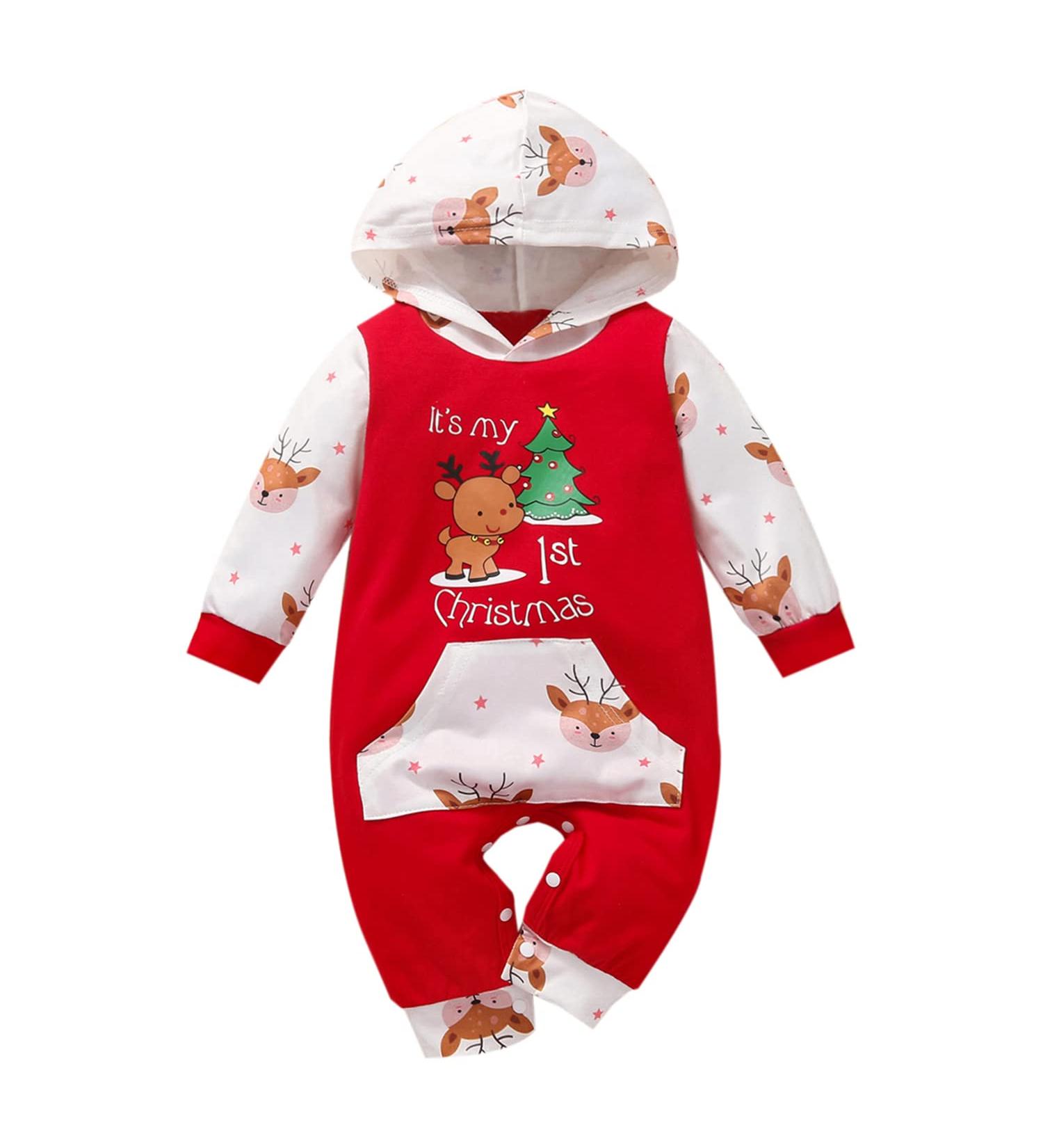 Loalirando Baby Christmas Romper Jumpsuit | My First Xmas Outfit for Newborn | Red 0-3 Months - Buy Online on GoSupps.com