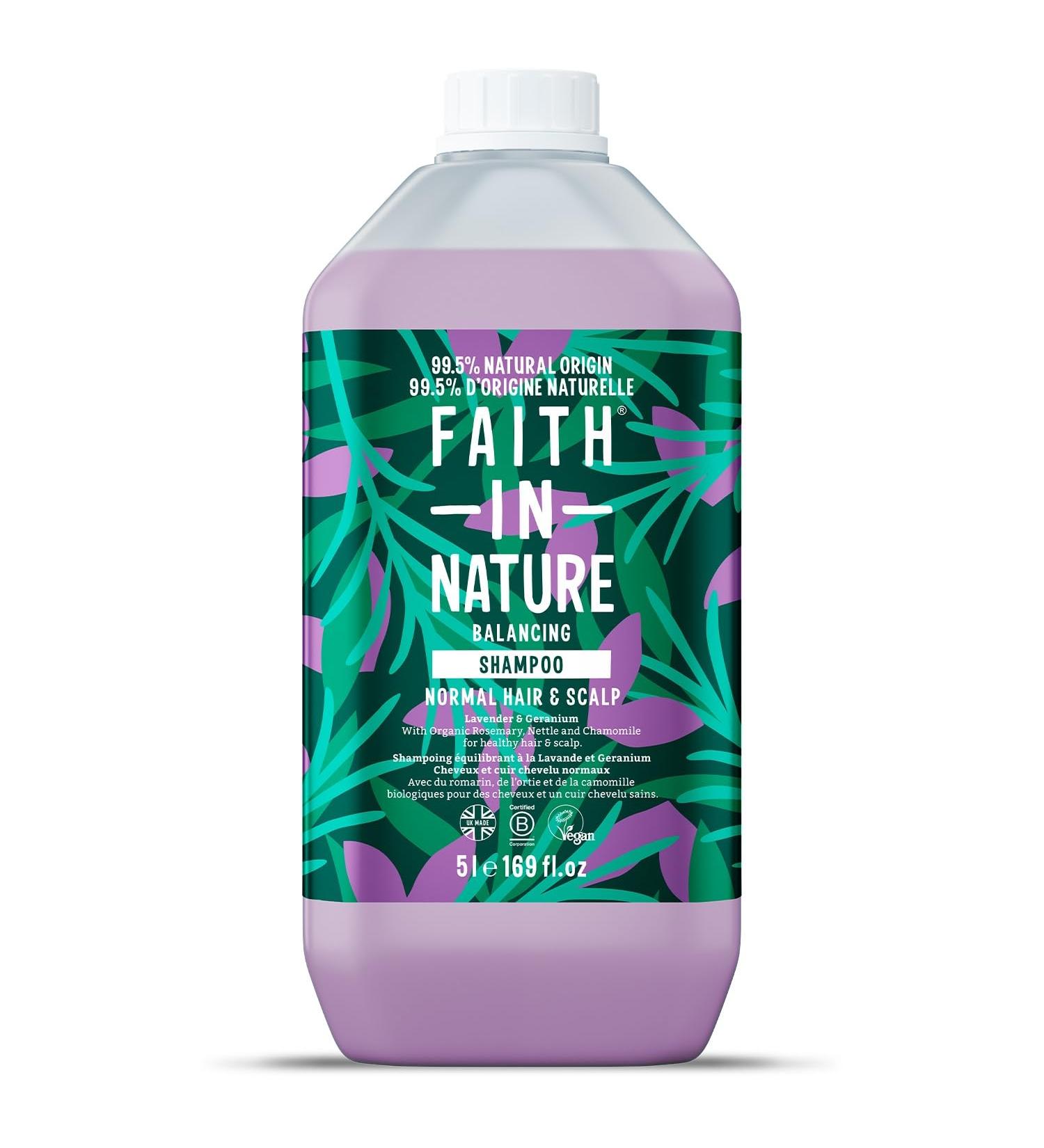 Faith In Nature Lavender & Geranium Natural Shampoo, Soothing, Vegan & Cruelty Free, Paraben & SLES Free, for All Hair Types, 5L Refill