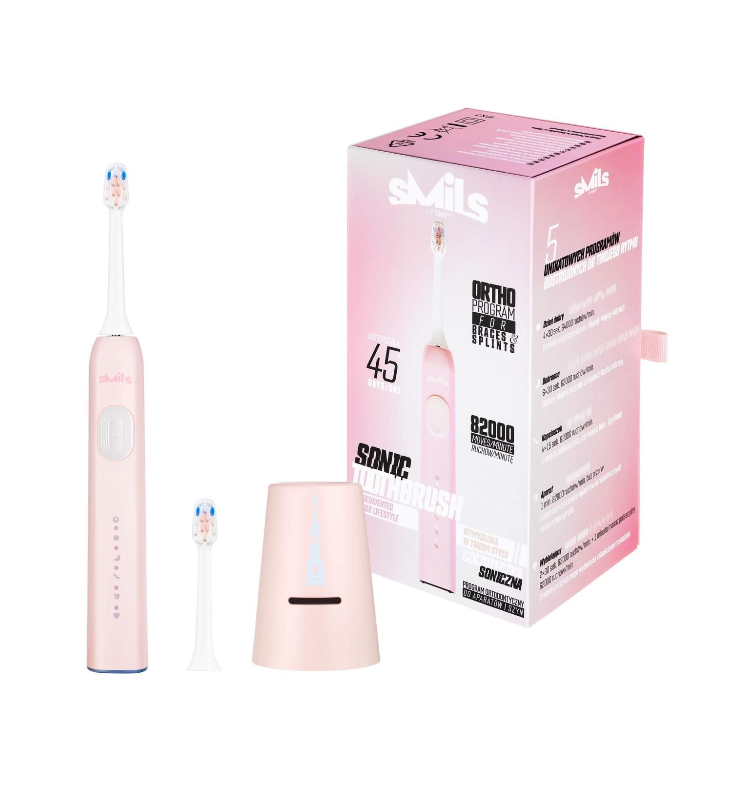 Vitammy SMILS Powder Pink Toothbrush - 5 Brushes Pressure Control & Orthodontic Washing Program | International Shipping - Buy Online on GoSupps.com