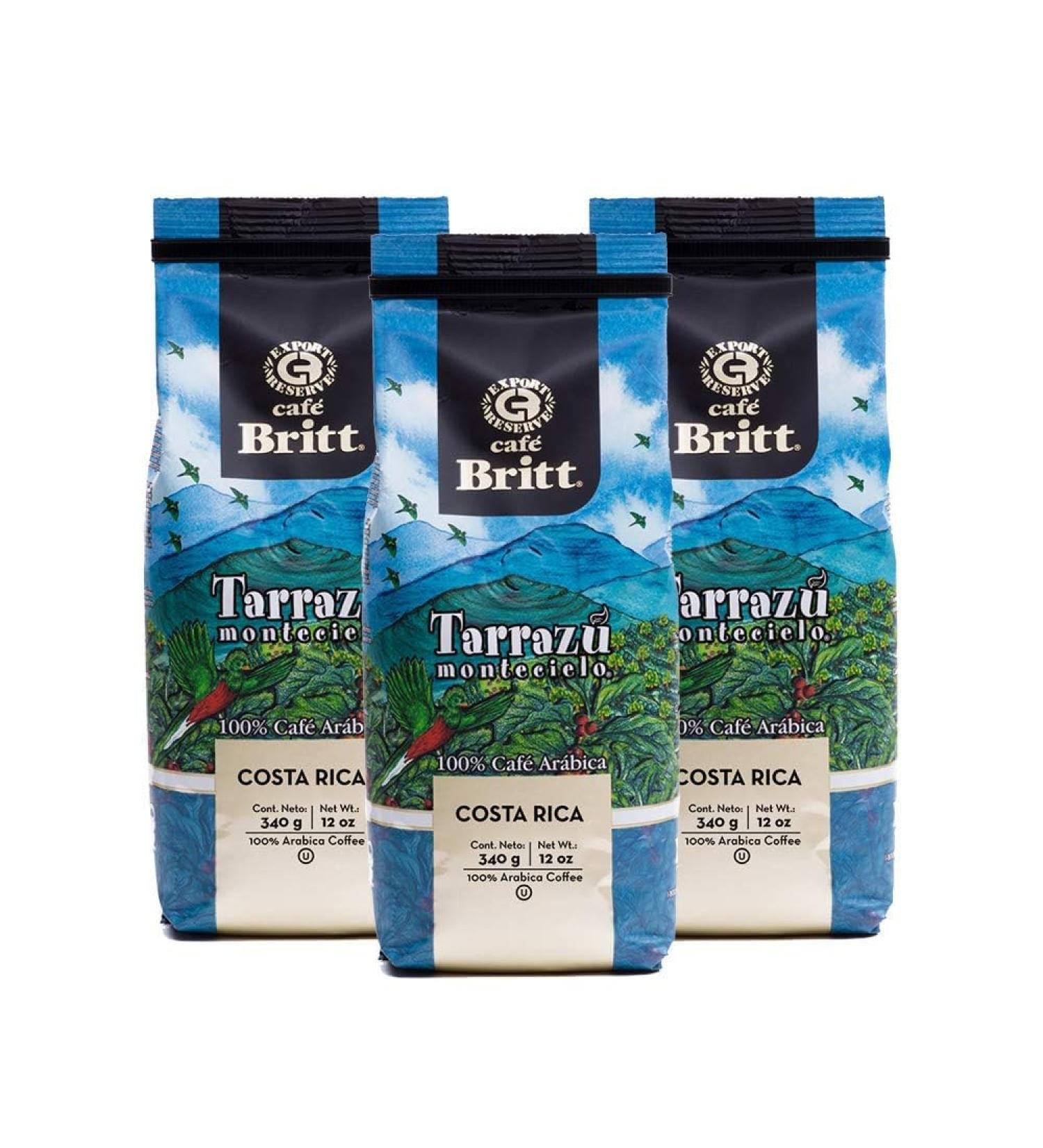Cafe Britt Britt Costa Rican Tarrazu Montecielo Coffee (3 Packs) (12 oz) - Whole Bean Arabica Coffee Kosher Gluten Free 100% Gourmet & Medium Dark Roast - Buy Online on GoSupps.com