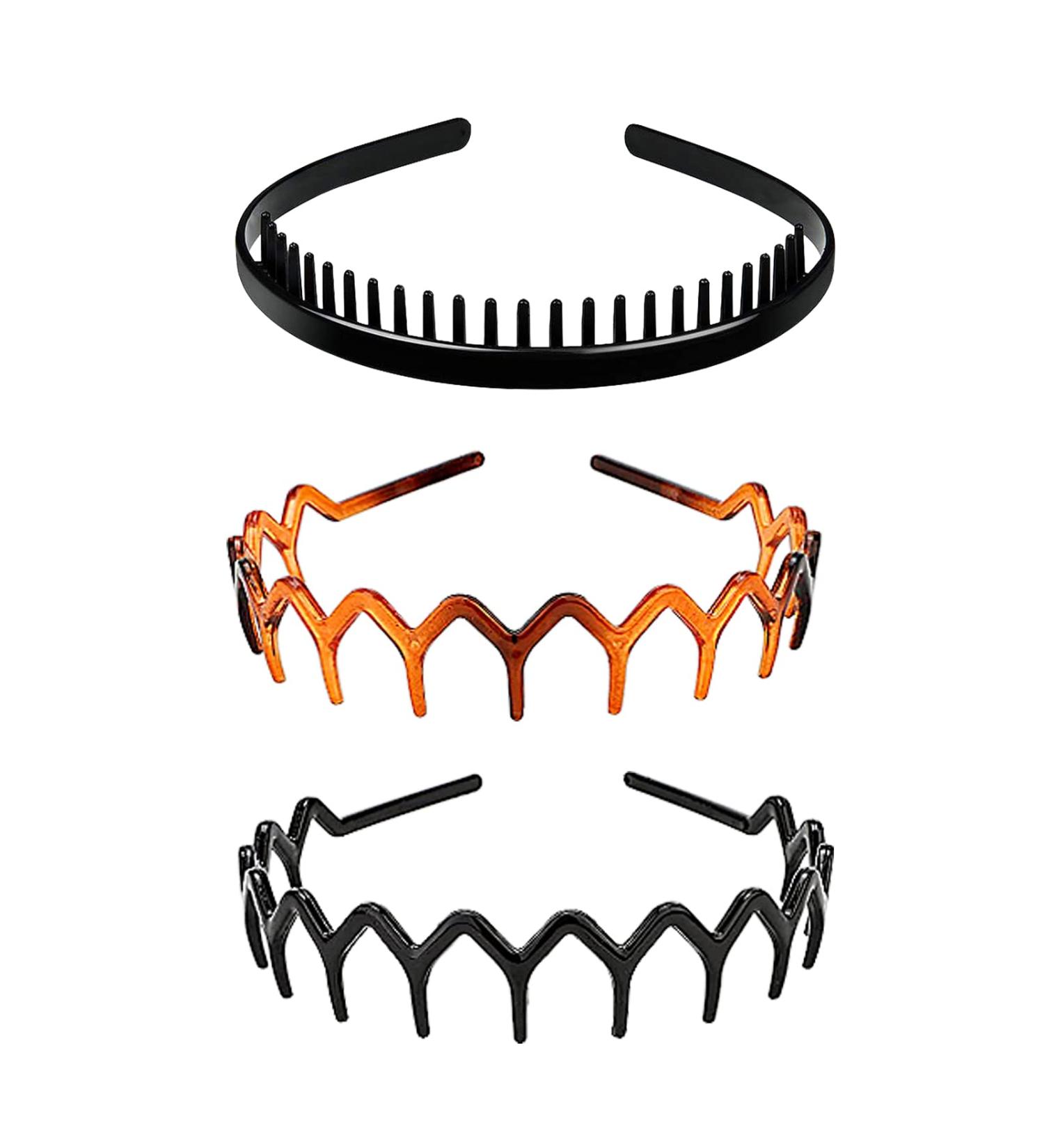 Caskrin 3 Pack Resin Teeth Hair Bands + Plastic Tooth Comb Headband Set for Non-Slip Style - Women Men Hair Accessories - Buy Online on GoSupps.com