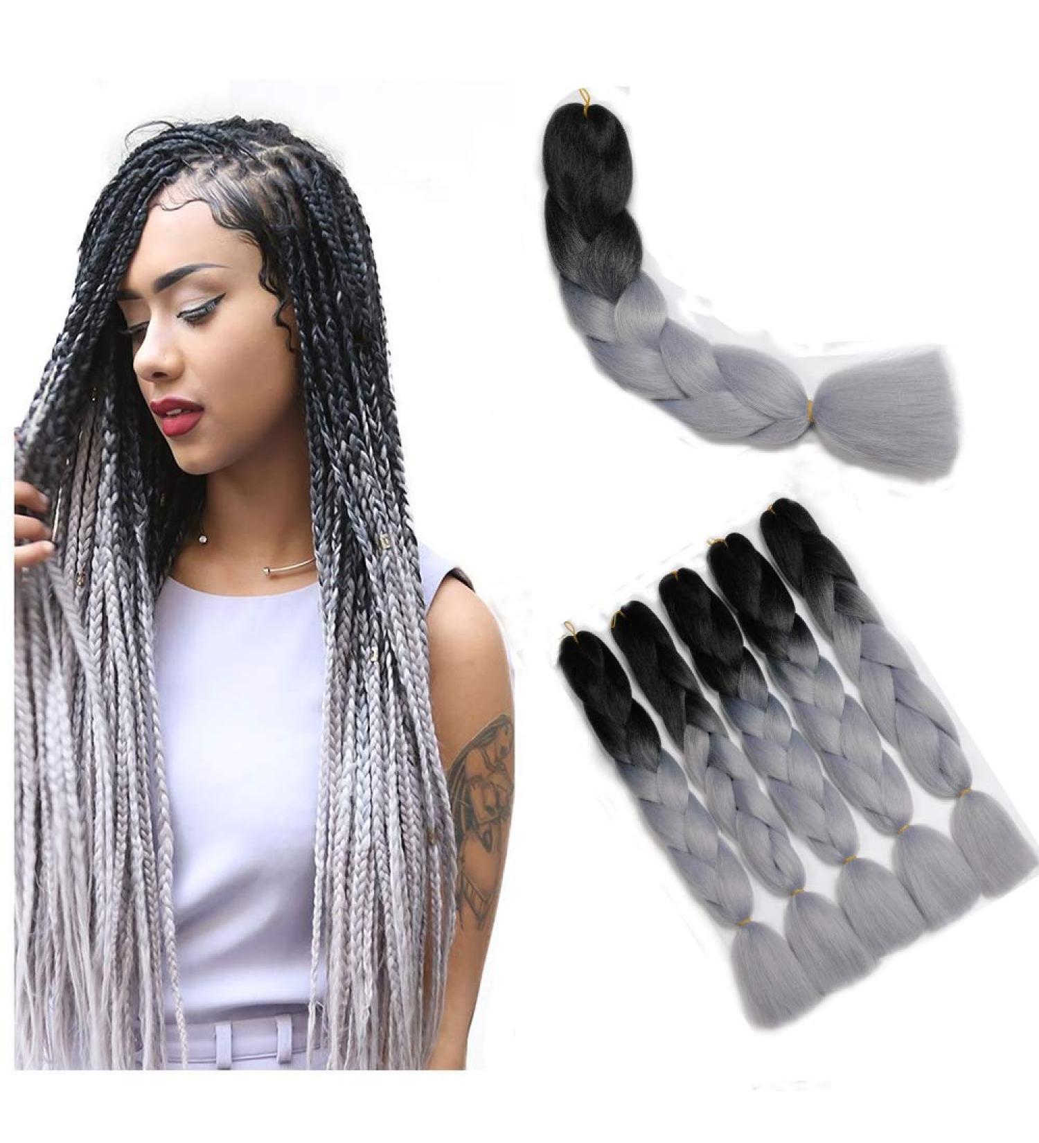 Showjarlly Jumbo Braid Art Hair - Ombre 24 Inch Kanekalon Hair Extensions (5 Pack) for Crochet Twists & Box Braids - Black Silver #61cm - Perfect for Stylish Hairdos! - Buy Online on GoSupps.com