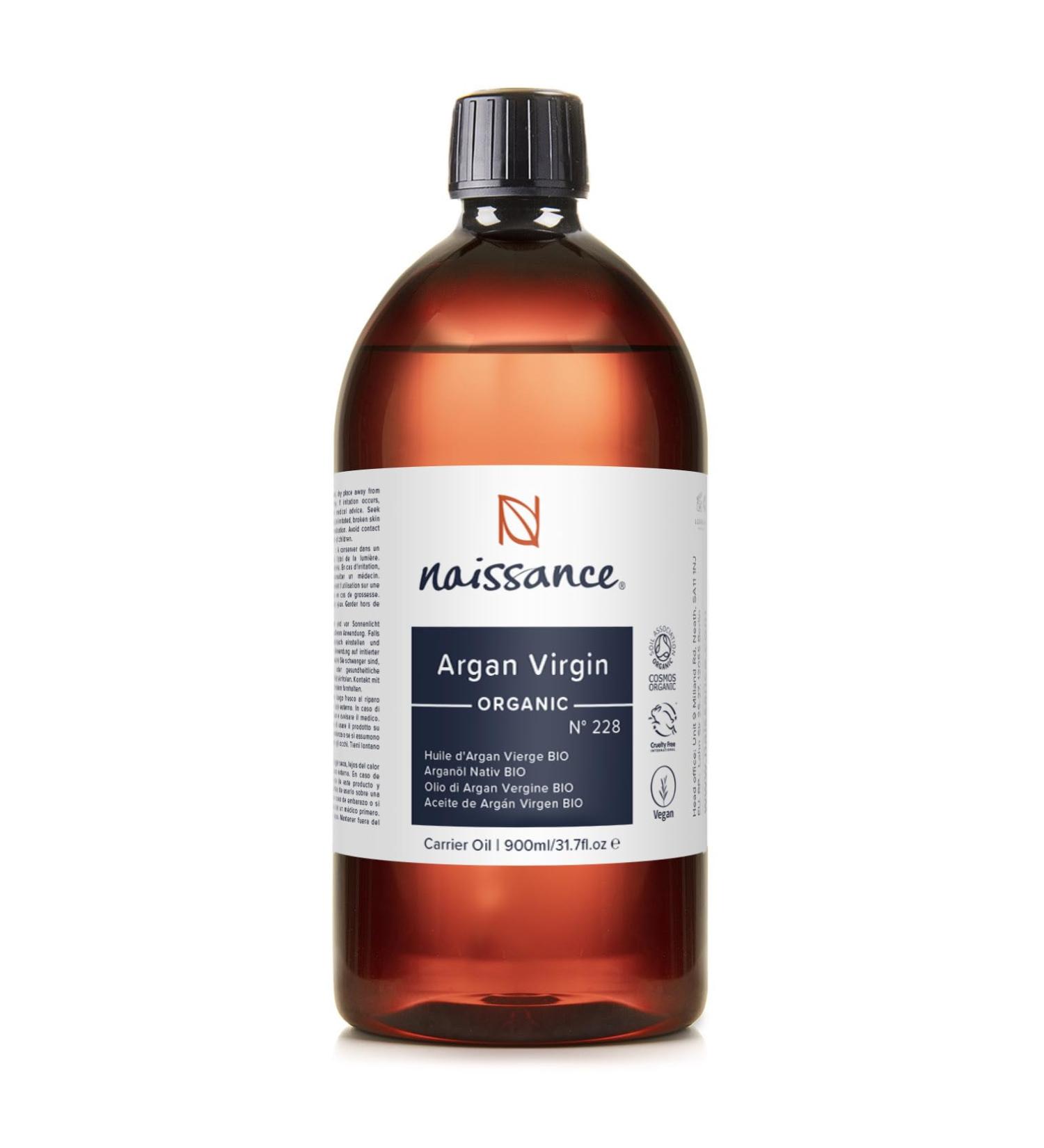 Naissance Organic Argan Oil (No. 228) - 900ml - Anti-Ageing Antioxidant Vegan Natural Moisturiser & Conditioner for Face Hair Skin Beard & Cuticles - Buy Online on GoSupps.com