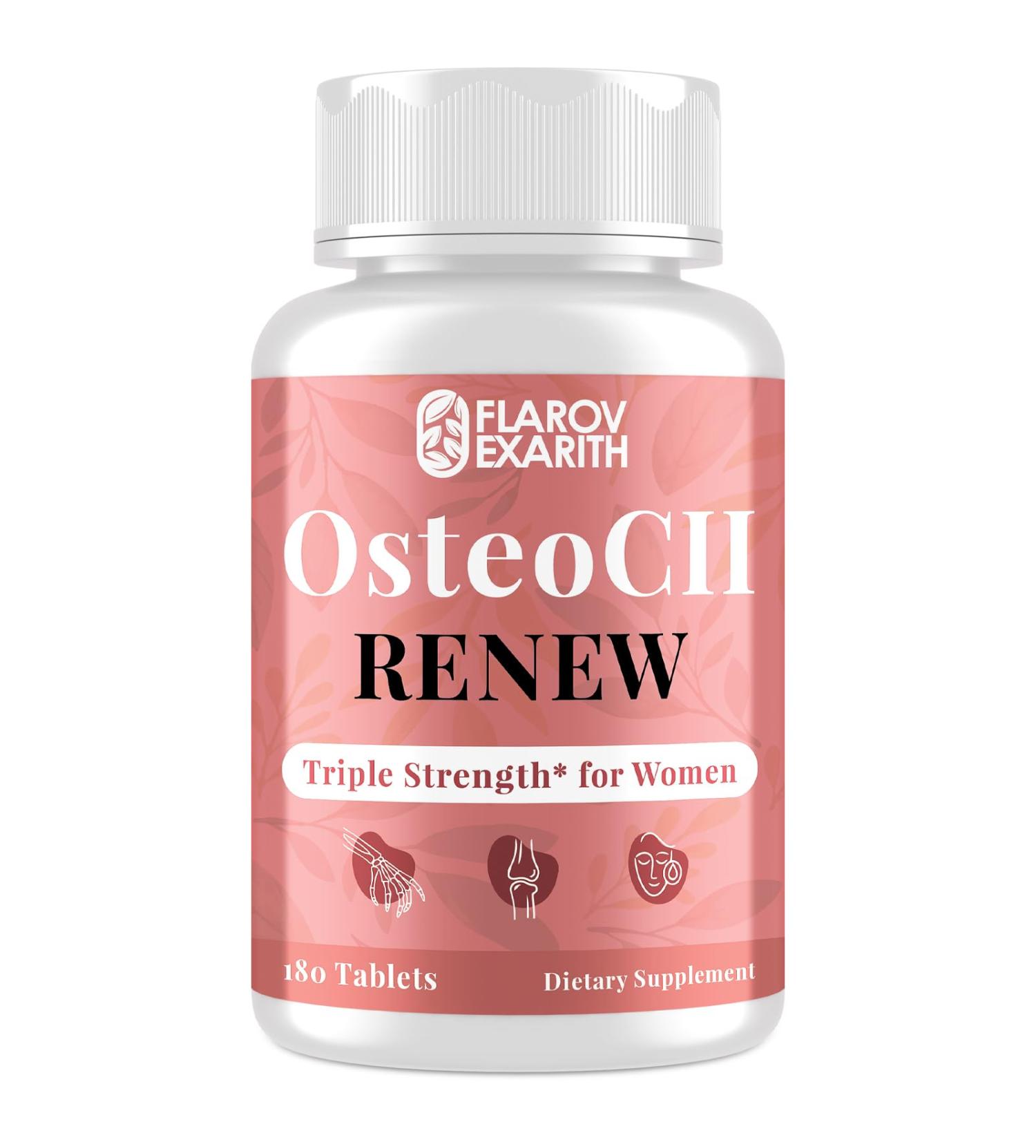 Joint Supplements for Women OsteoCII Renew Triple Strength Advanced Joint Bone & Skin Formula Collagen Glucosamine Chondroitin Calcium MK-7 Vitamin D3 Hyaluronic Acid 180 Tablets 180 Count (Pack of 1) - Buy Online on GoSupps.com